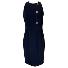 Irene Galitzine Couture Marineblaues Kleid mit Racer-Halsausschnitt und geflochtenem Etuibesatz 1960