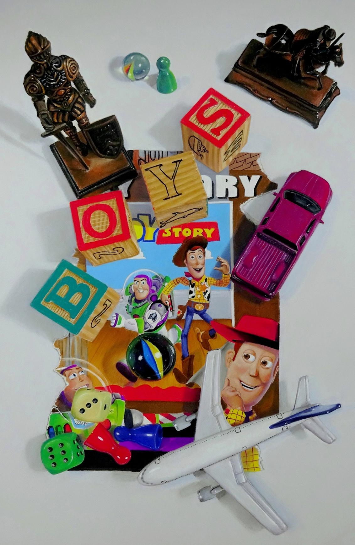 Irene Georgopoulou Figurative Painting - "Cherished Playthings" (2020), Photorealist Pastel Still-Life with Toys on Paper
