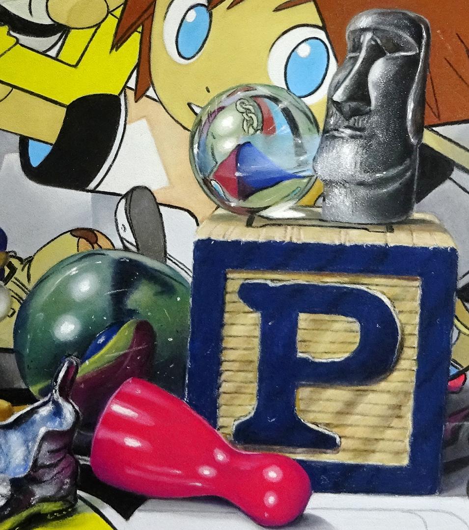 „Cherished Playthings“ von Irene Georgopoulou, Pastell, Stillleben mit Spielzeugen im Angebot 4