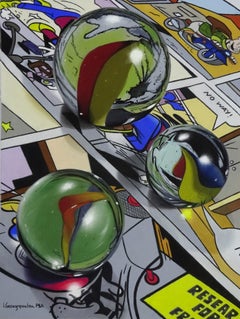 „Comic Sphere Symphony“ von Irene Georgopoulou, Pastell, Stillleben mit Marmor