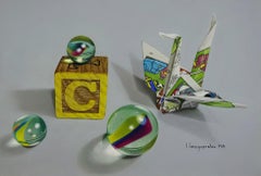 "Echoes of Childhood" by Irene Georgopoulou, Still Life with Marbles and Origami