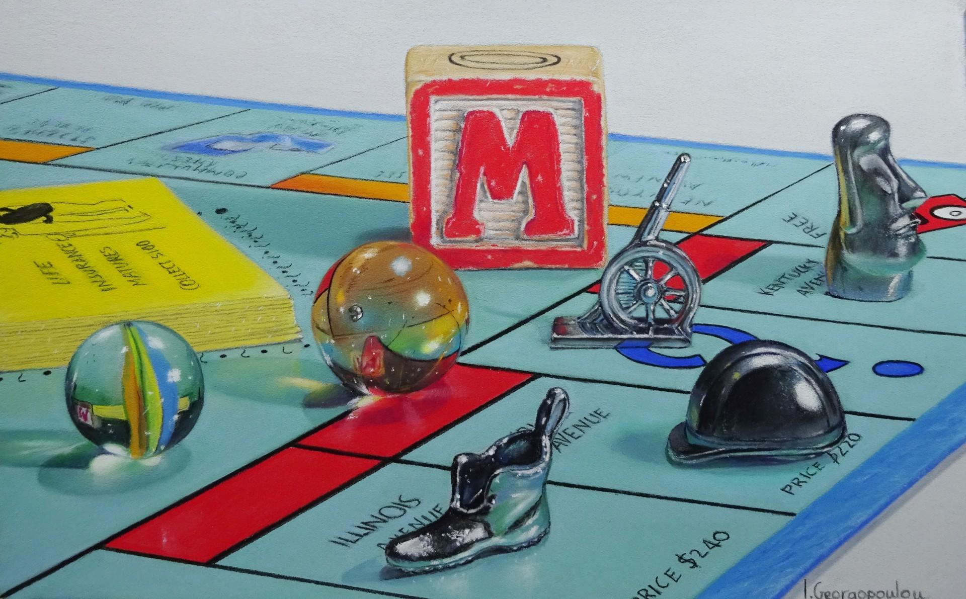 "M is for Monopoly" (2021) Di Irene Georgopoulou, Pastello originale su carta