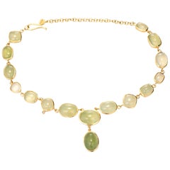 Irene Neuwirth Chrysoprase Bezel Set Diamond Gold Drop Necklace