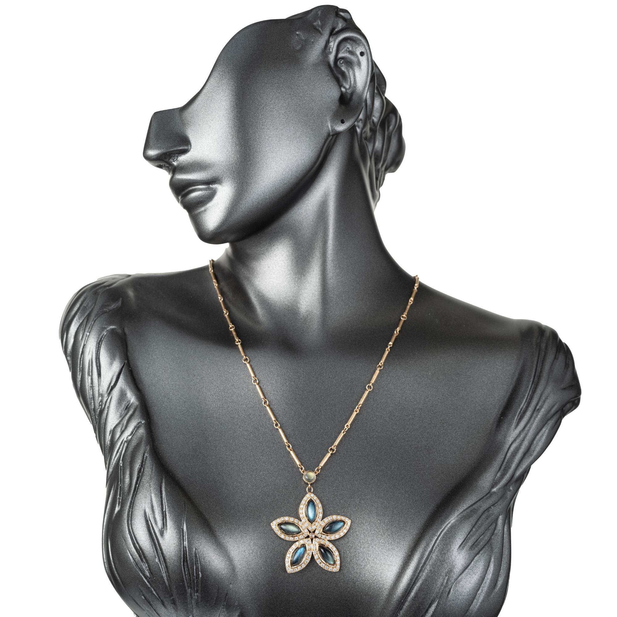 Marquise Cut Irene Neuwirth Labradorite Diamond Rose Gold Pendant Necklace For Sale