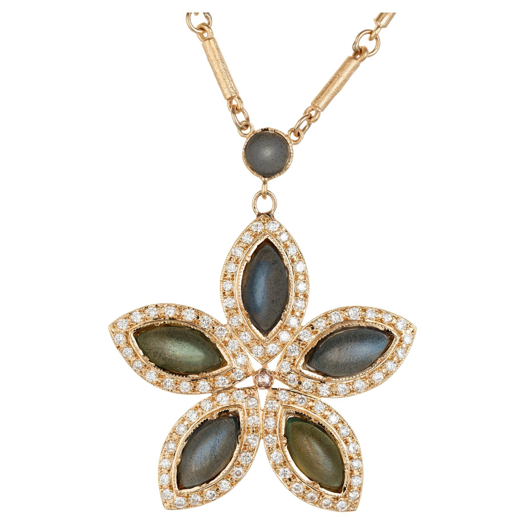 Irene Neuwirth Labradorite Diamond Rose Gold Pendant Necklace For Sale
