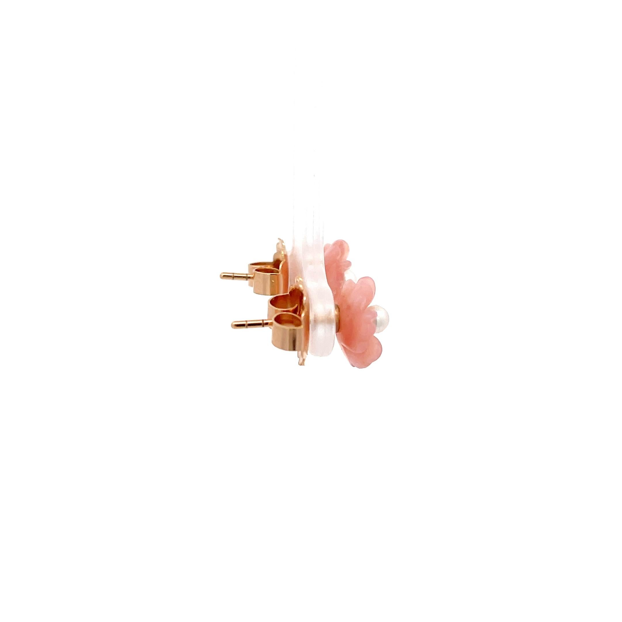 Mixed Cut Irene Neuwirth Pink Opal Akoya Pearl Earrings 18k Rose Gold For Sale