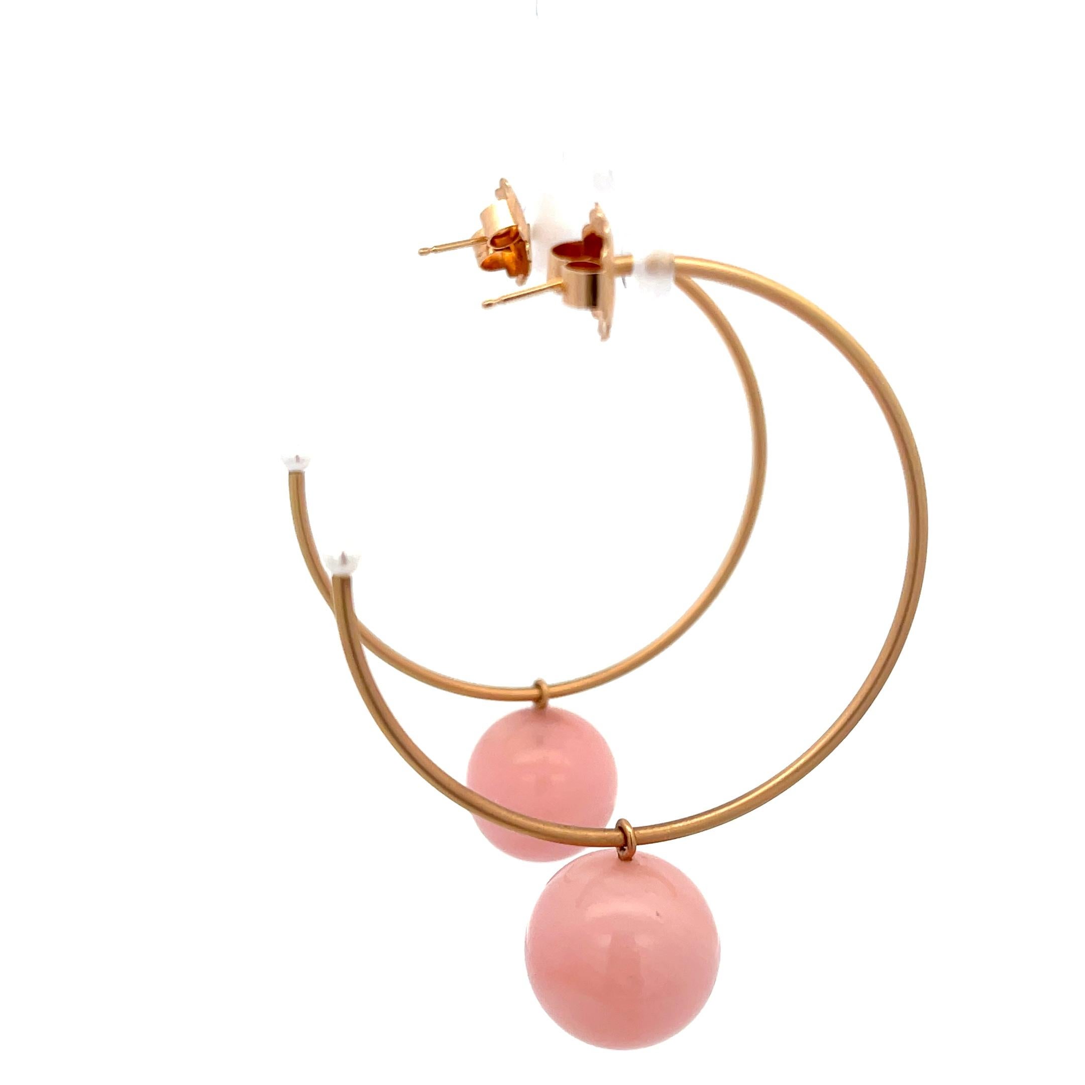 Round Cut Irene Neuwirth Pink Opal Pearl Hoops Earrings 18K Rose Gold For Sale