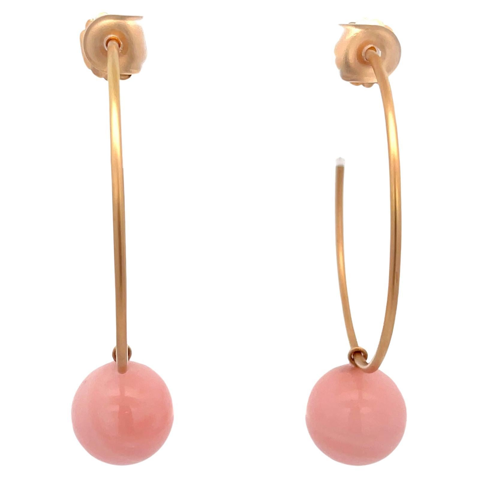 Irene Neuwirth Pink Opal Pearl Hoops Earrings 18K Rose Gold For Sale