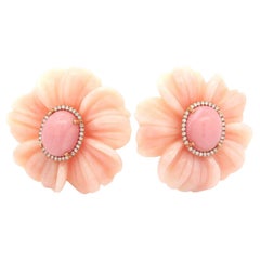 Irene Neuwirth Rose Gold GIA Pink Opal w/ Diamond Halo Carved Flower Earrings