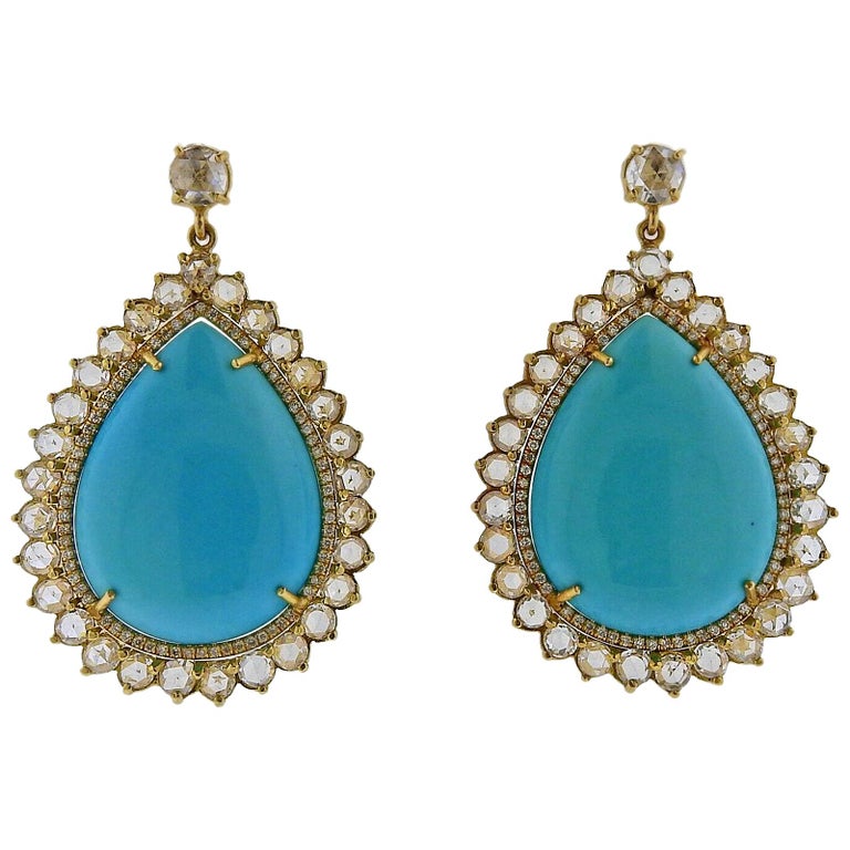 Irene Neuwirth Turquoise Diamond Labradorite Gold Earrings For Sale at ...