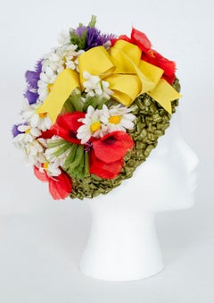 Irene of New York Green Red Yellow Purple Floral Statement Turban Hat – M, 1960s