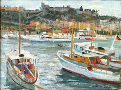"Monaco" Cote D'azur Harbor Marine Scene Impressionist Oil on Canvas Painting