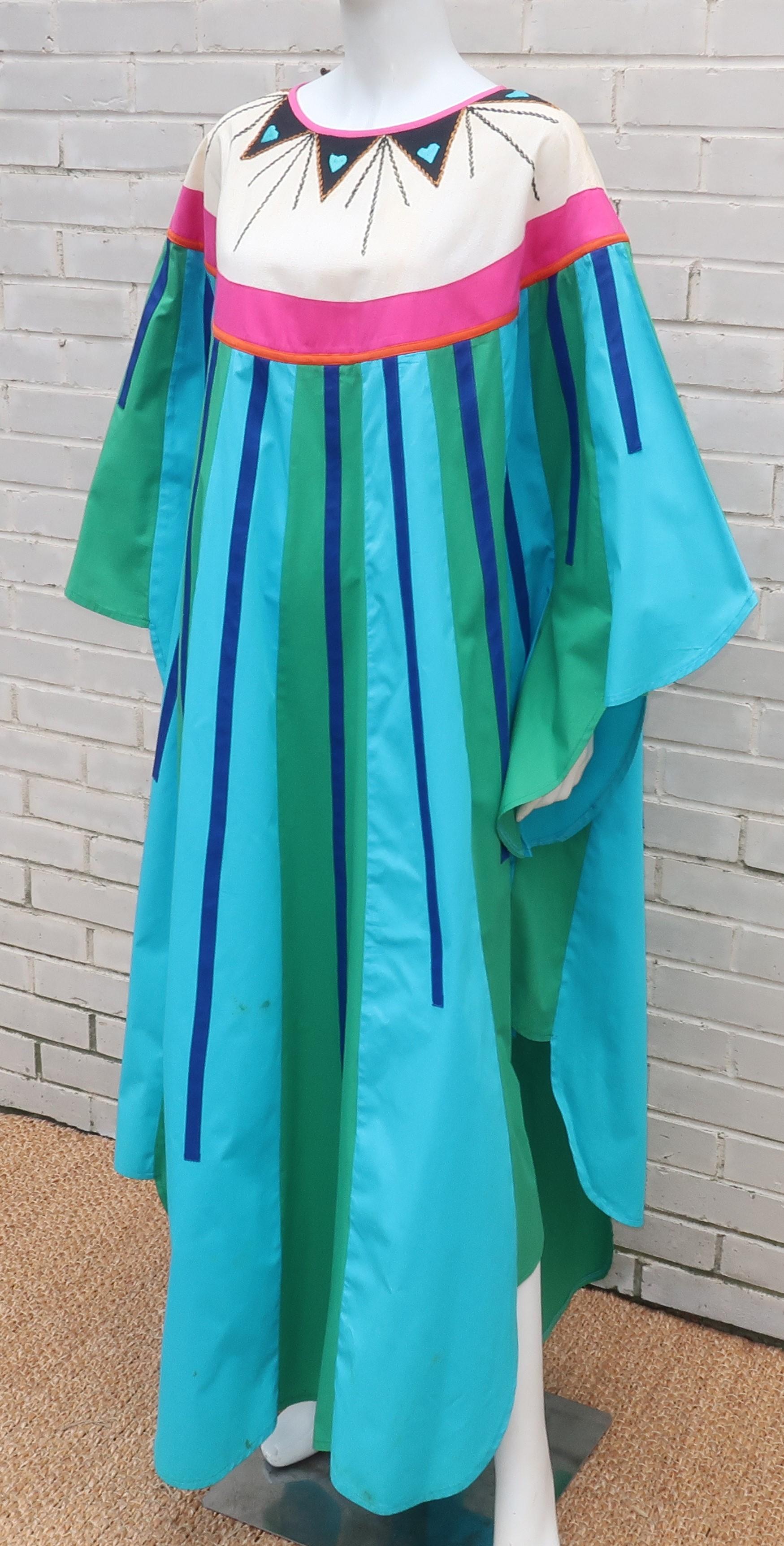 Irene Pulos Mexican Cotton Caftan Dress, 1970's 1