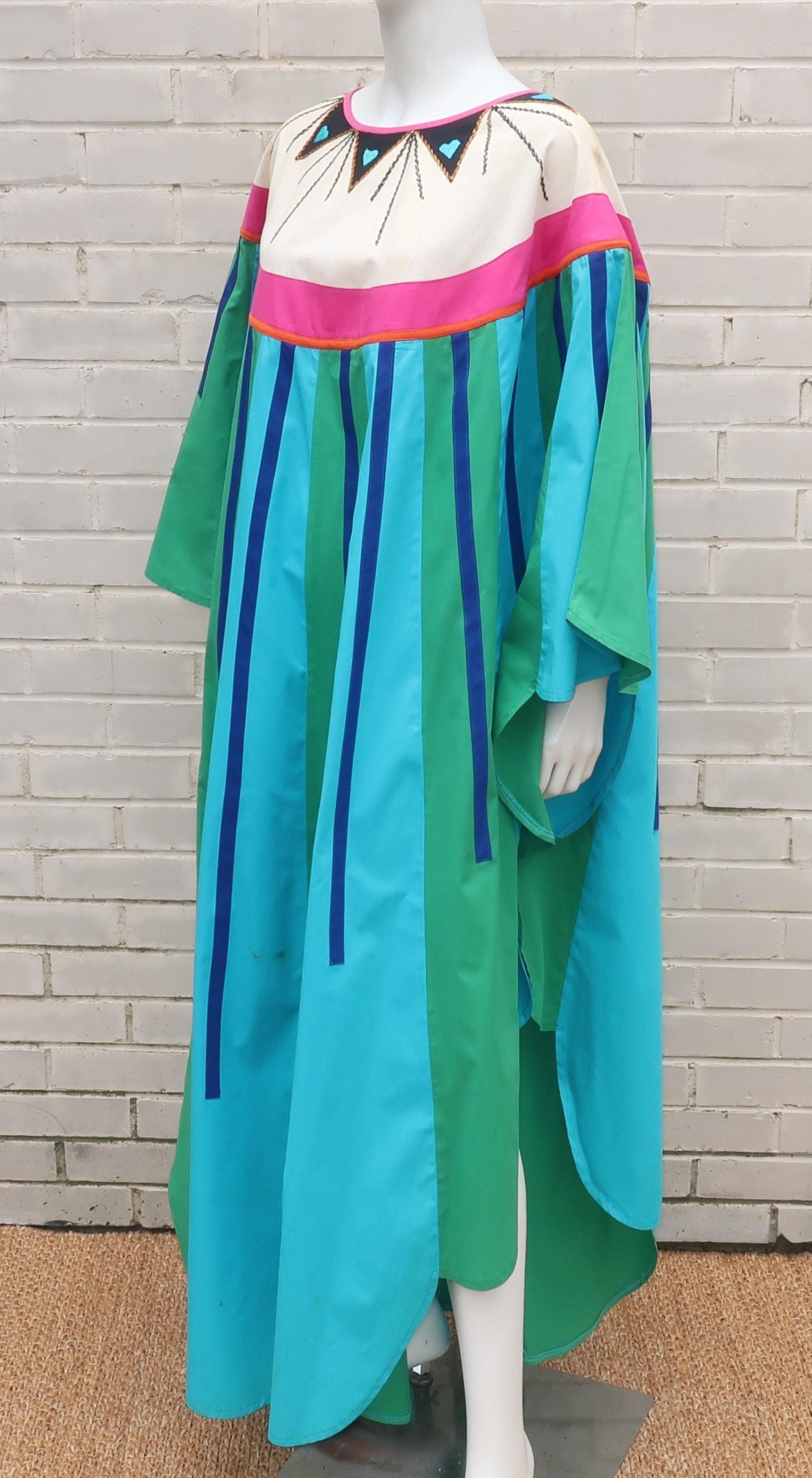 Irene Pulos Mexican Cotton Caftan Dress, 1970's 2