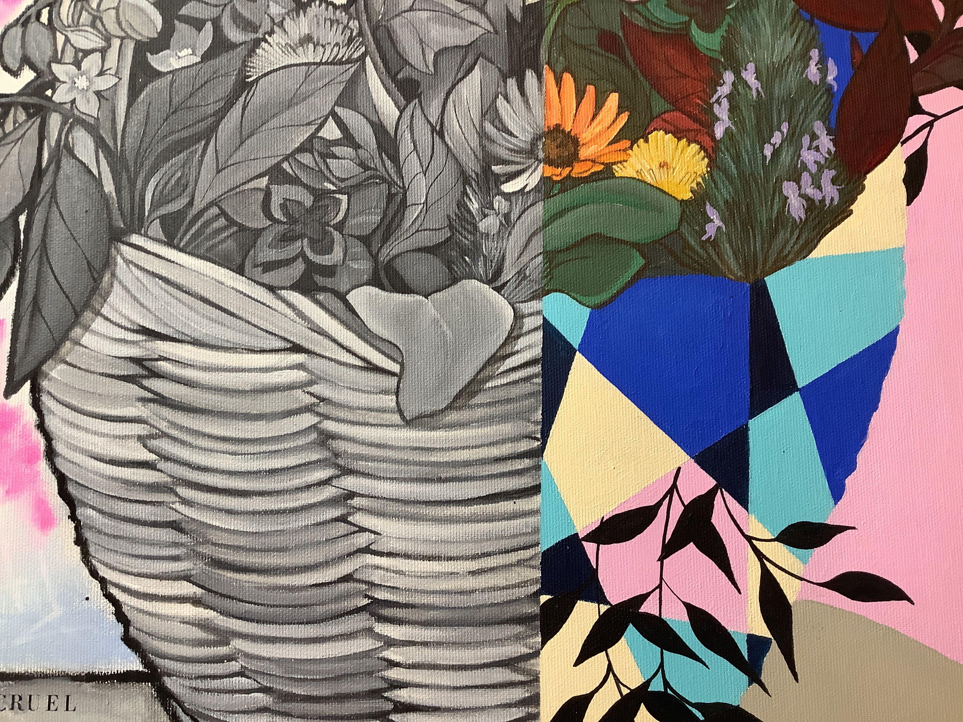 Obra inspirada en una cesta de flores que la artista recogió en su jardín durante un día de primavera. La composición de flores y hierbas se convirtió en un gesto artístico y ha quedado inmortalizada en esta obra de arte.     Parte de una serie de 4