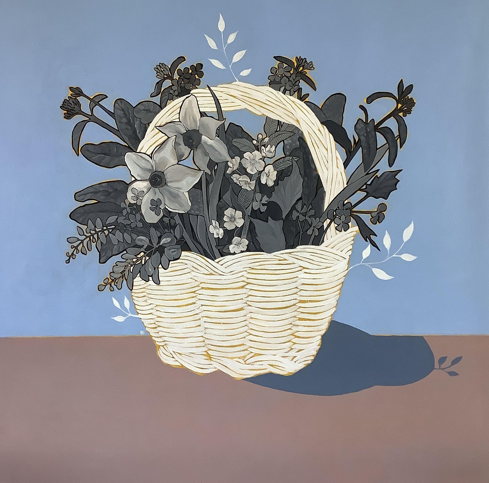 Artwork inspired from a basket of flowers that the artist picked in her garden during a Spring day. The composition of flowers and herbs became an artistic gesture and has been immortalised in this artwork. Part of a series of 4 still life with the