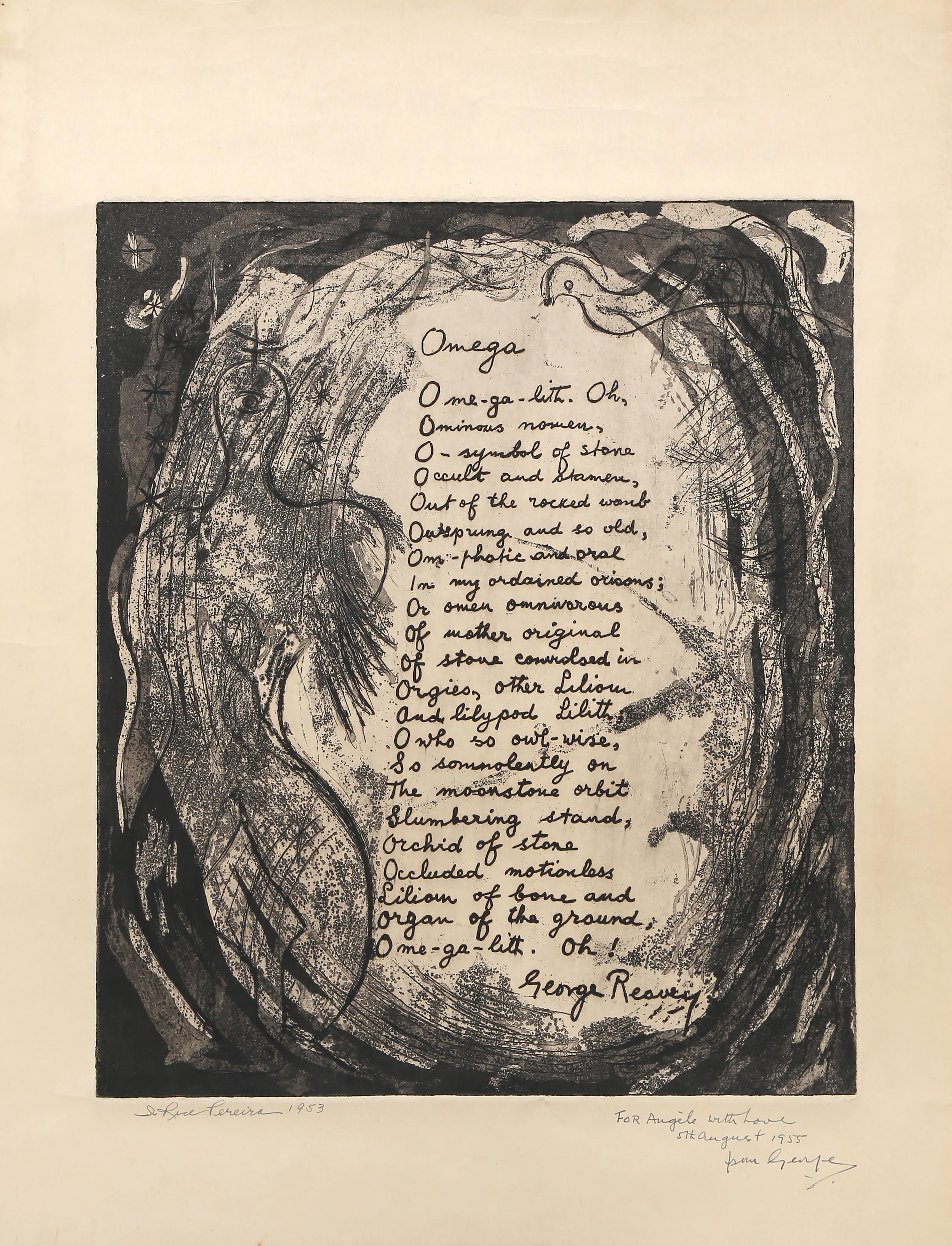 Omega (Gedicht von George Reamy), surrealistische Radierung von Irene Rice Pereira im Angebot 2