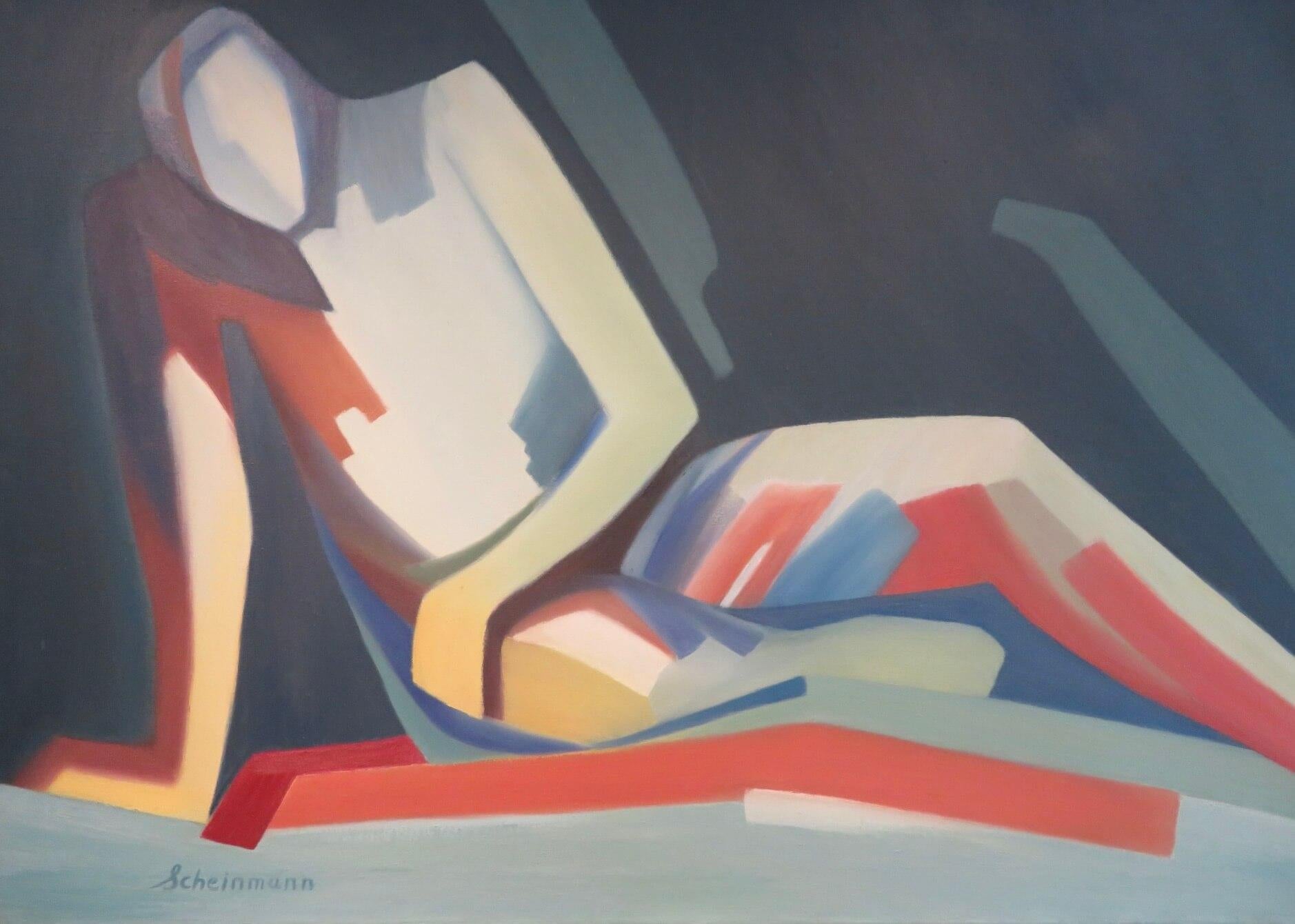 ORIGINALE GRANDE STUDIO DI FIGURA FEMMINILE semi-astratta DEL MEDIO SECOLO PITTURA AD OLIO - Abstract Painting Grigio di Irene Scheinmann