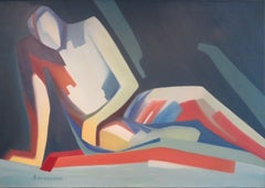 ORIGINALE GRANDE STUDIO DI FIGURA FEMMINILE semi-astratta DEL MEDIO SECOLO PITTURA AD OLIO