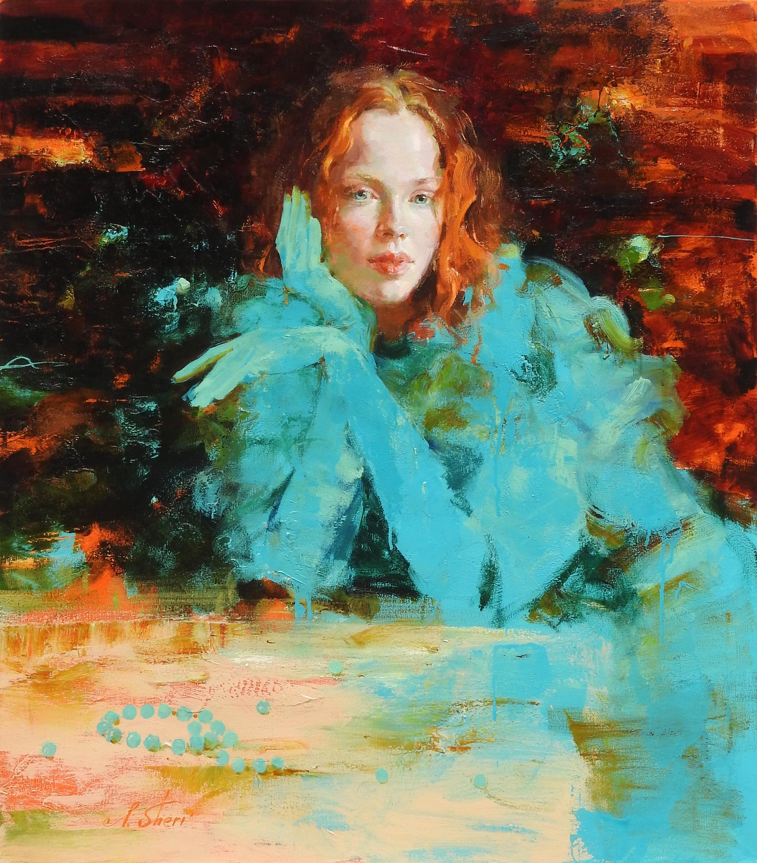 "Amber & Turquoise", Irene Sheri, Figurative, Impressionism, Original, 34x30