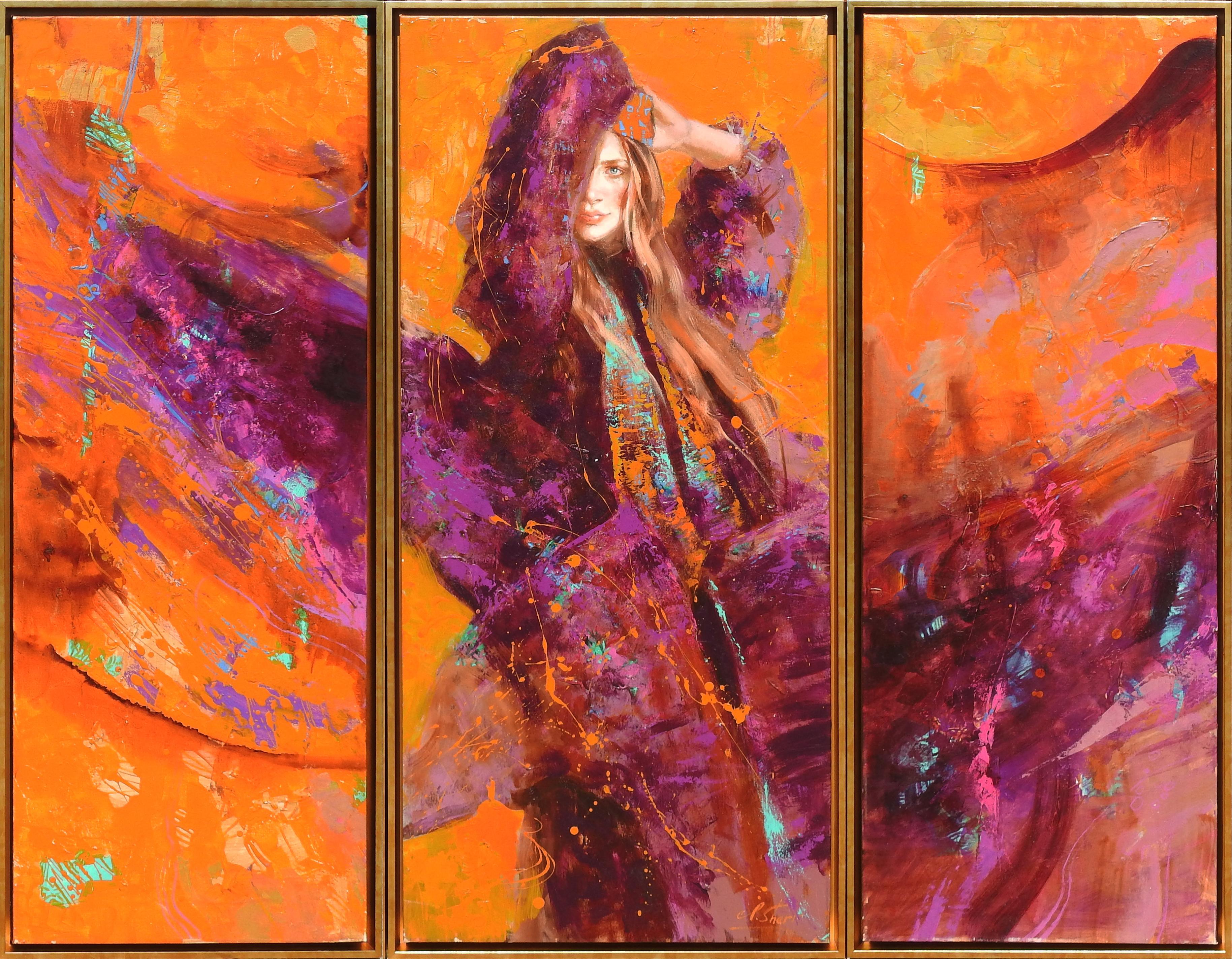 "Entangle" Triptych by Irene Sheri, 48x58 in., Oil/Canvas, Figurative