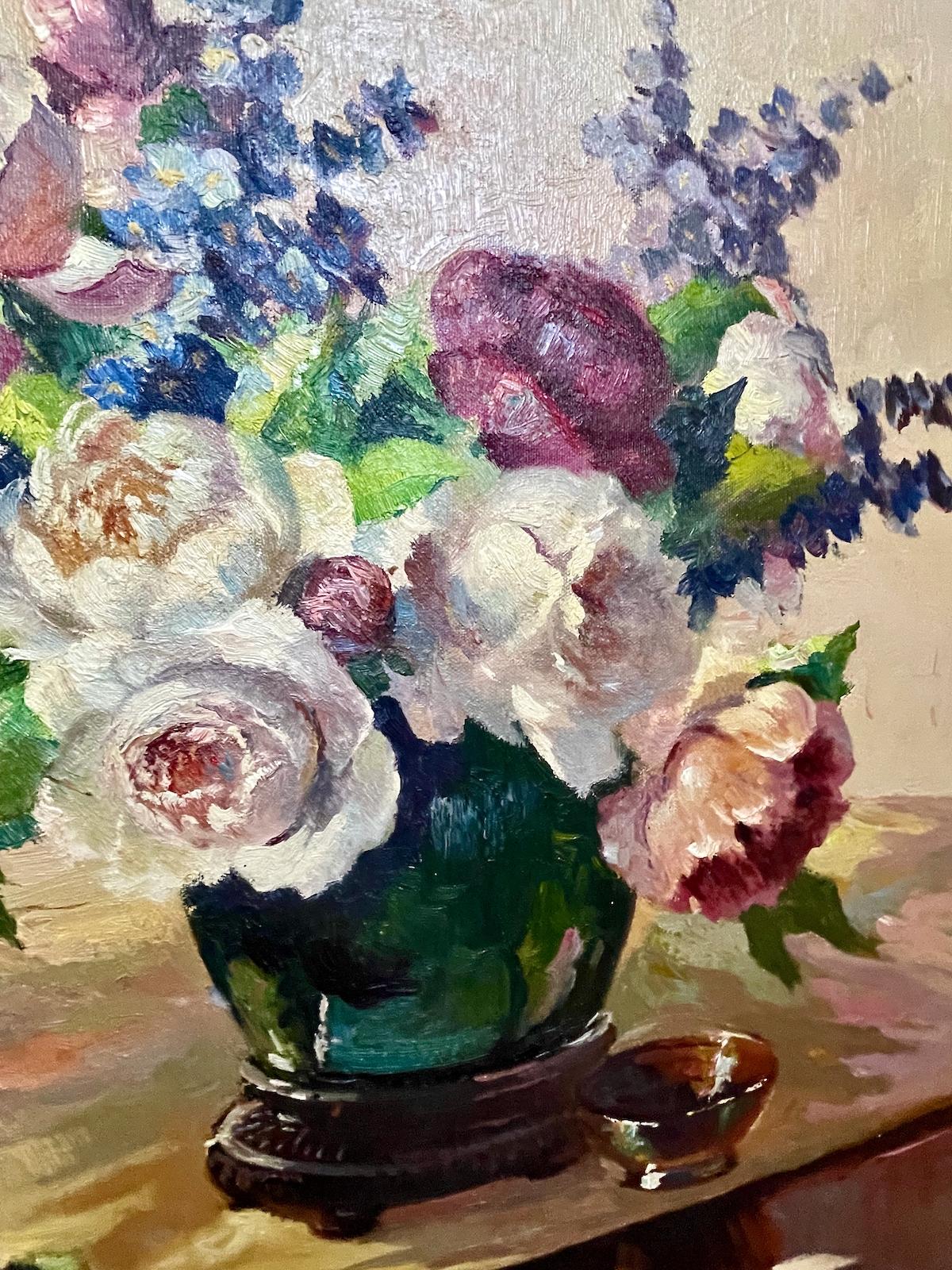 A Summer Bouquet in a Green Vase - Painting by Irene Stry