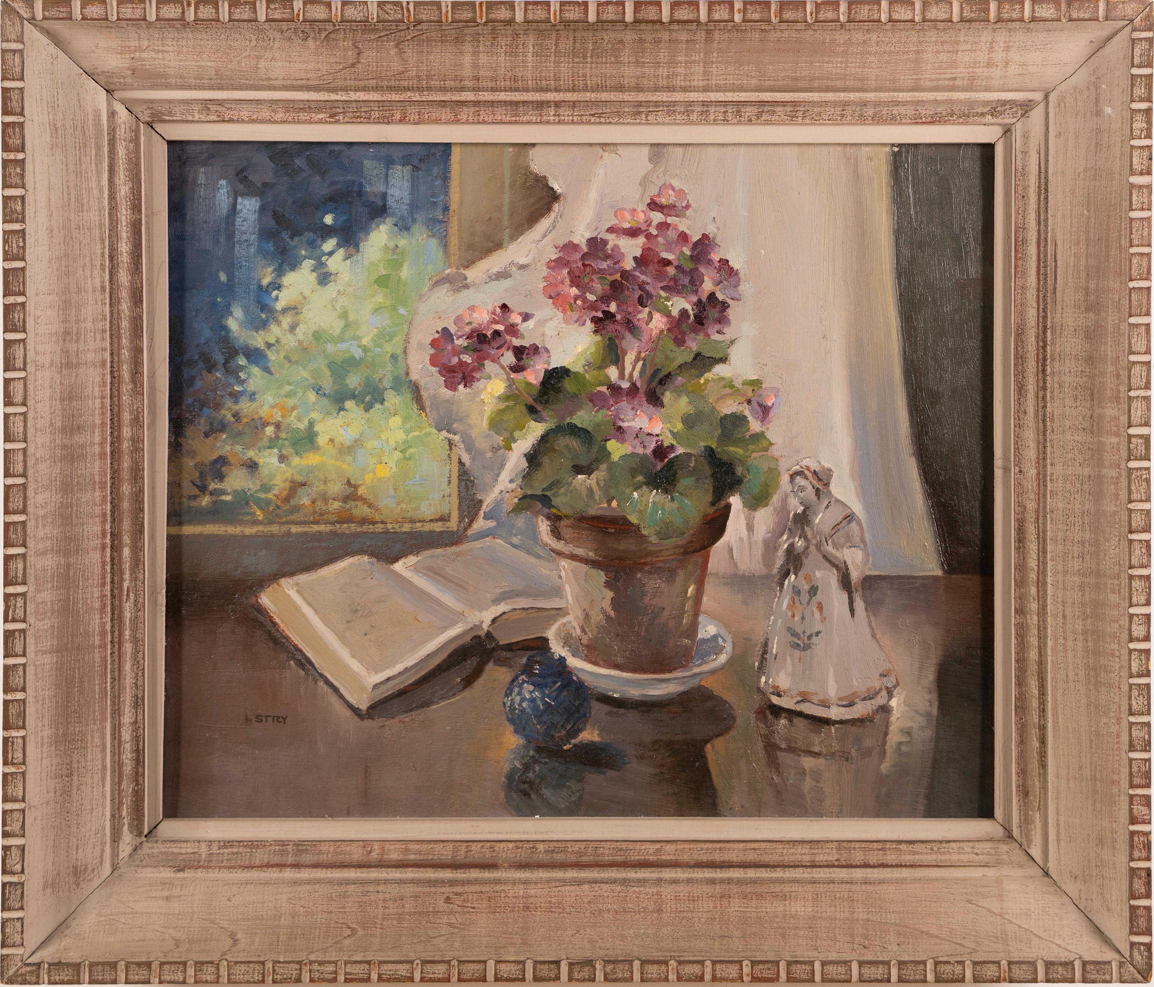 Antico dipinto a olio con cornice firmata, natura morta femminile impressionista americana - Painting Impressionismo di Irene Stry