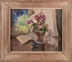 Antique American Female Impressionist Still Life Signed Framed Oil Painting 