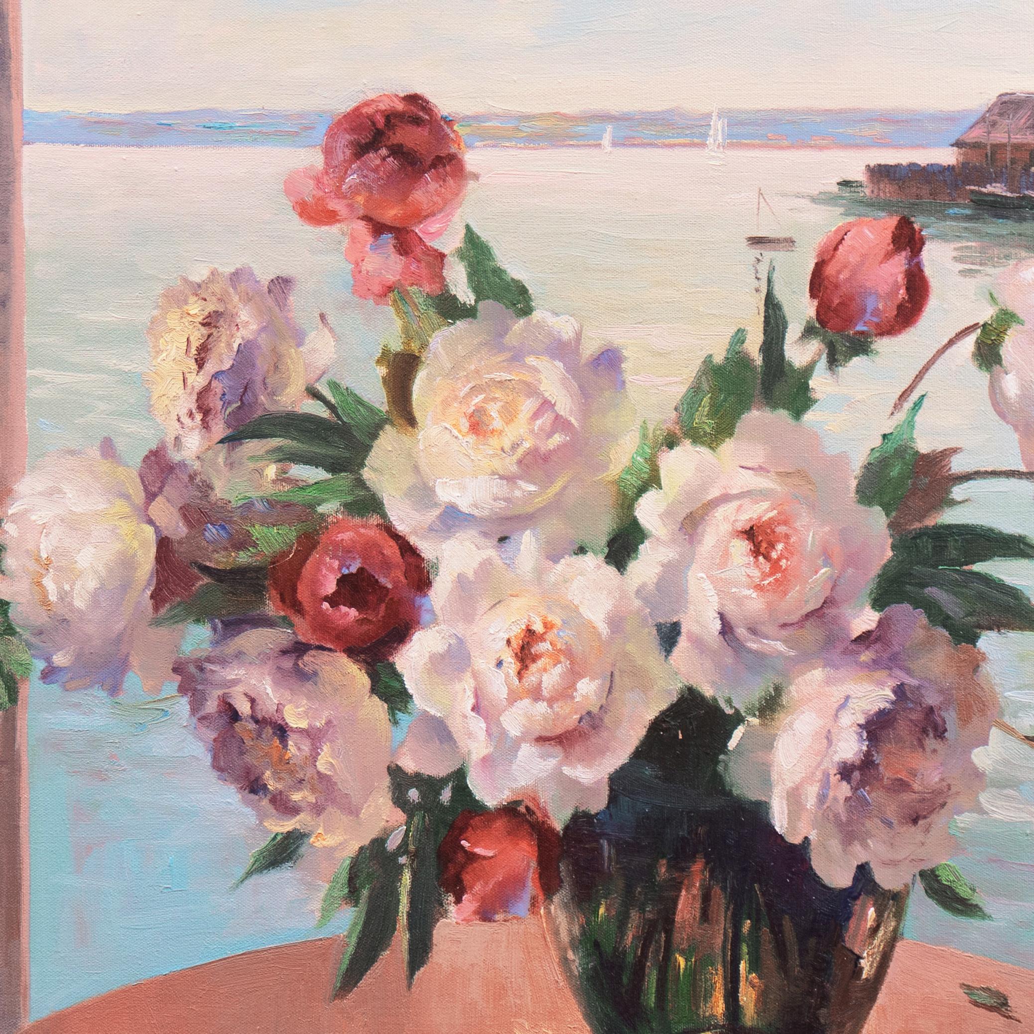 'Still Life of Tulips and Roses', New York, Society of Independent Artists, NAD - Beige Still-Life Painting by Irene Stry