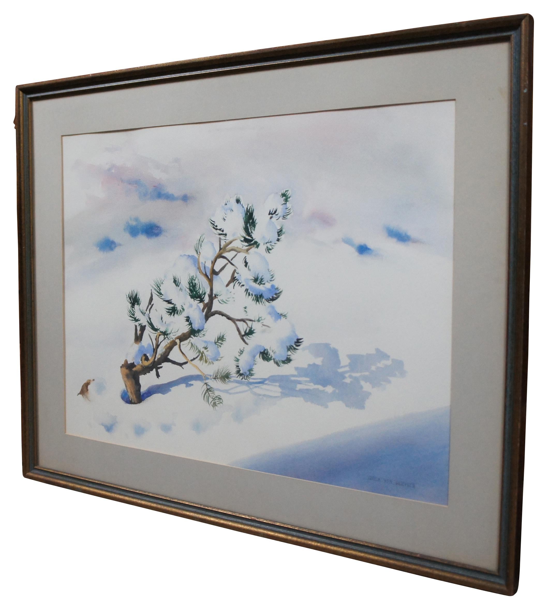 Vintage winter landscape watercolor painting by Irene Von Horvath. 

“Irene Van Horvath was born on November 23, 1918. Von Horvath was a long-time resident of Santa Fe, New Mexico where she was on the planning commissio from 1955 to 1967. While in