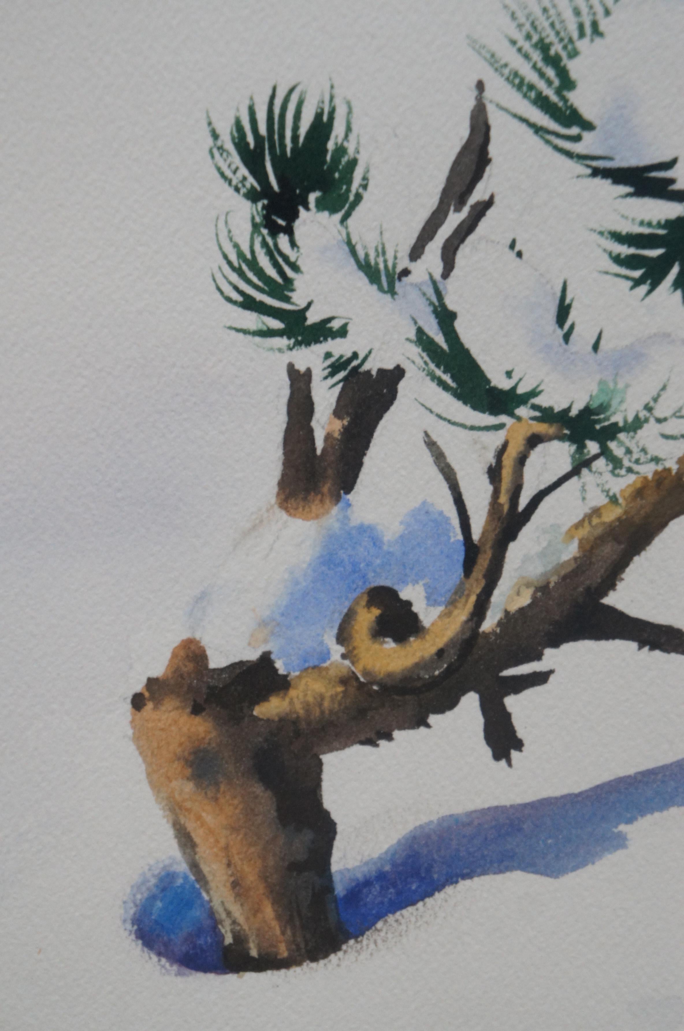 Irene Von Horvath Winter Pine Tree Snow Landscape Watercolor Painting For Sale 1