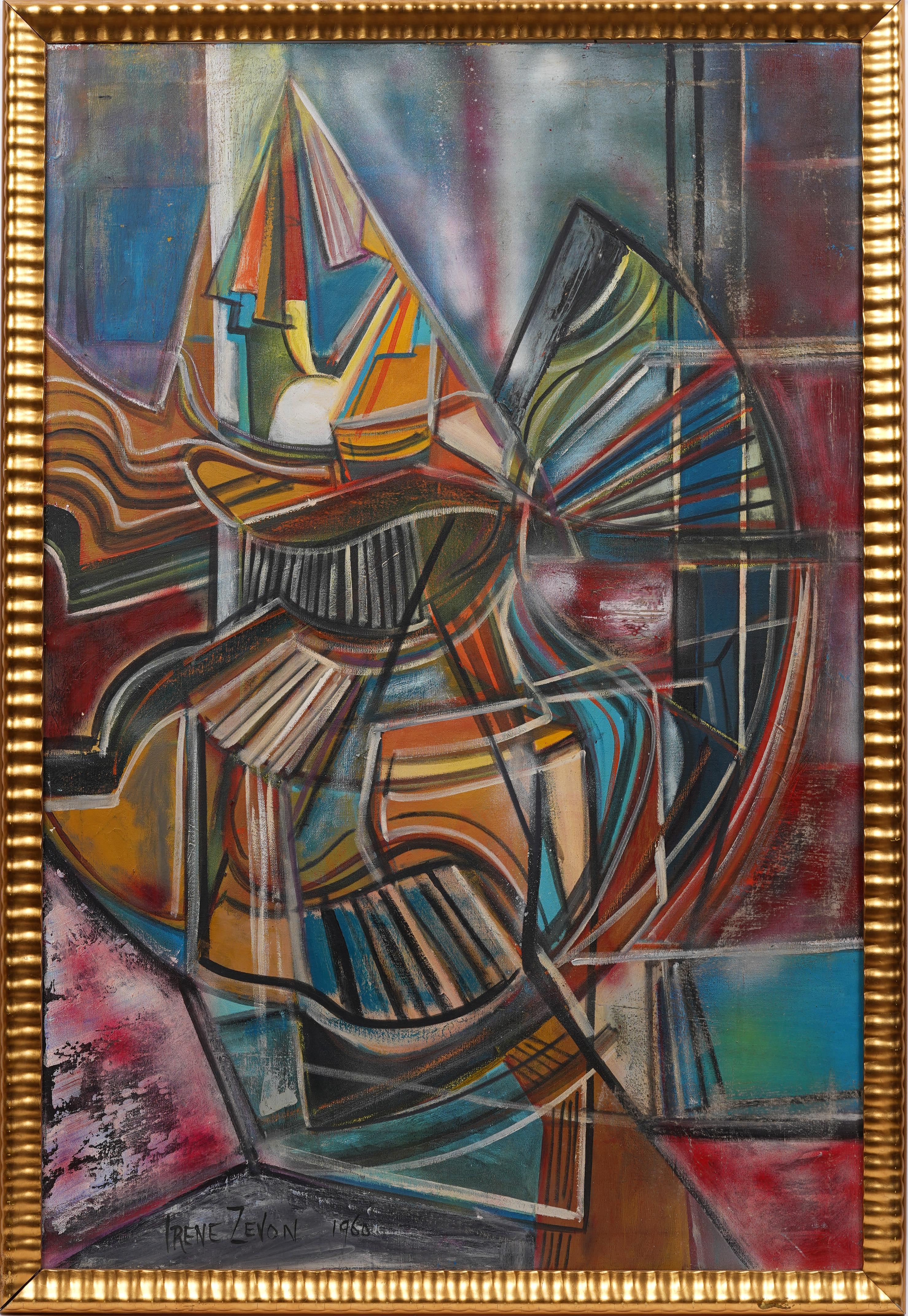Ancienne peinture à l'huile abstraite expressionniste abstraite américaine féminine moderniste encadrée - Painting de Irene Zevon