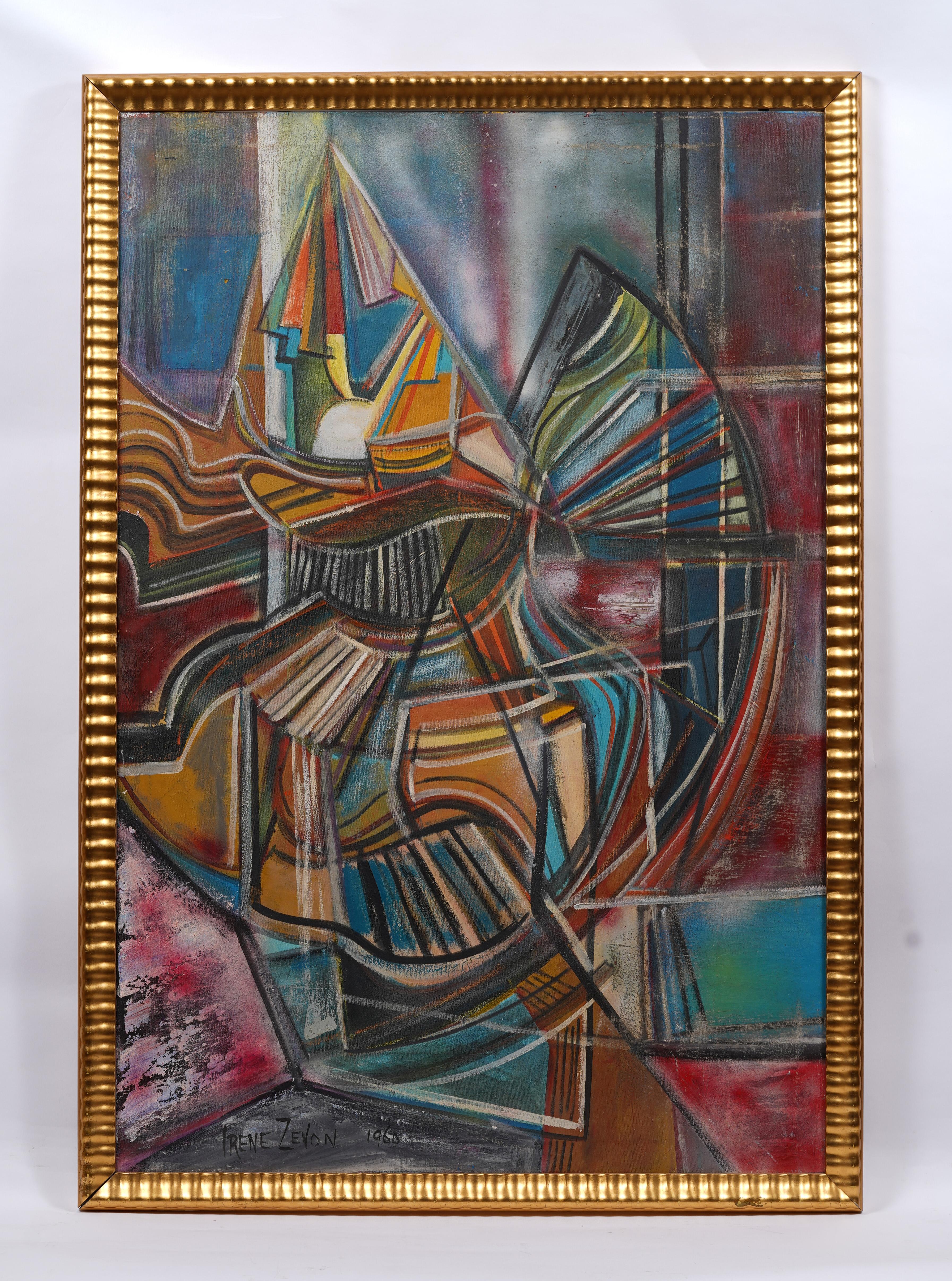 Ancienne peinture à l'huile abstraite expressionniste abstraite américaine féminine moderniste encadrée - Abstrait Painting par Irene Zevon