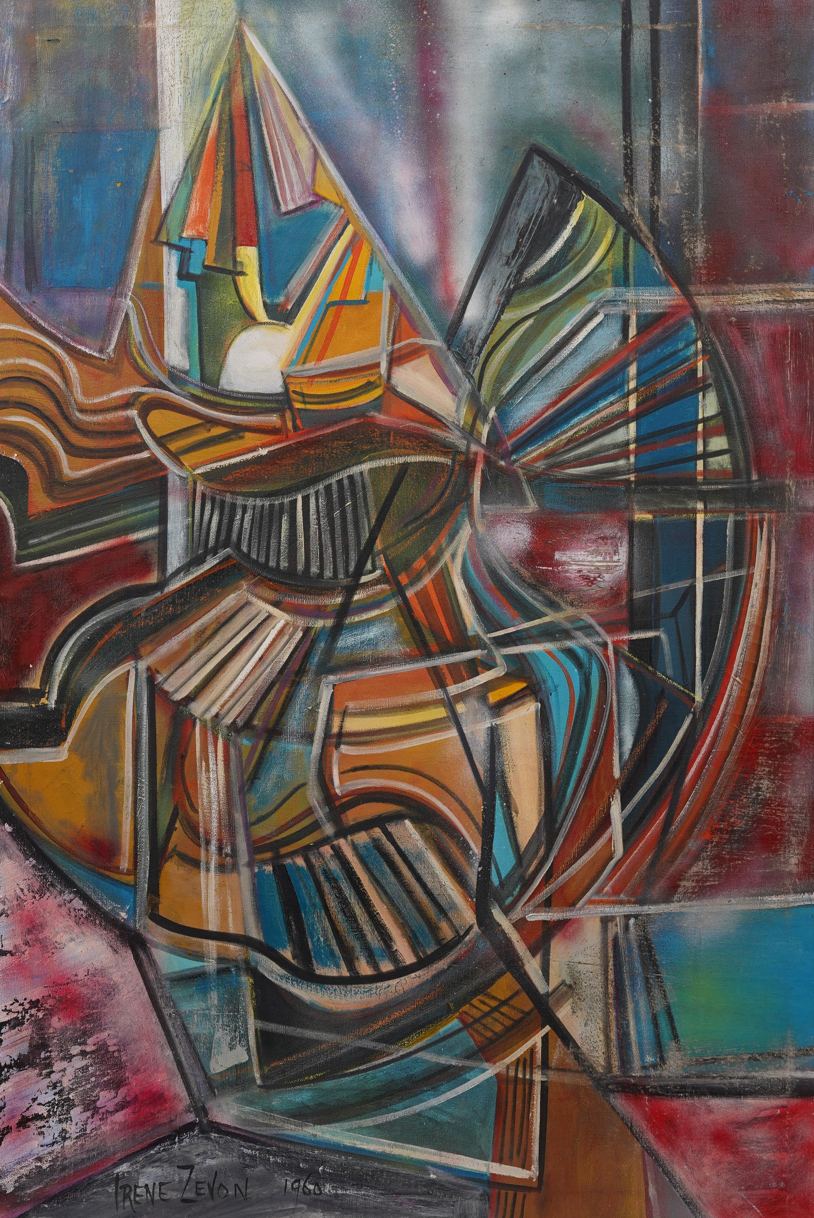 Ancienne peinture à l'huile abstraite expressionniste abstraite américaine féminine moderniste encadrée - Orange Abstract Painting par Irene Zevon