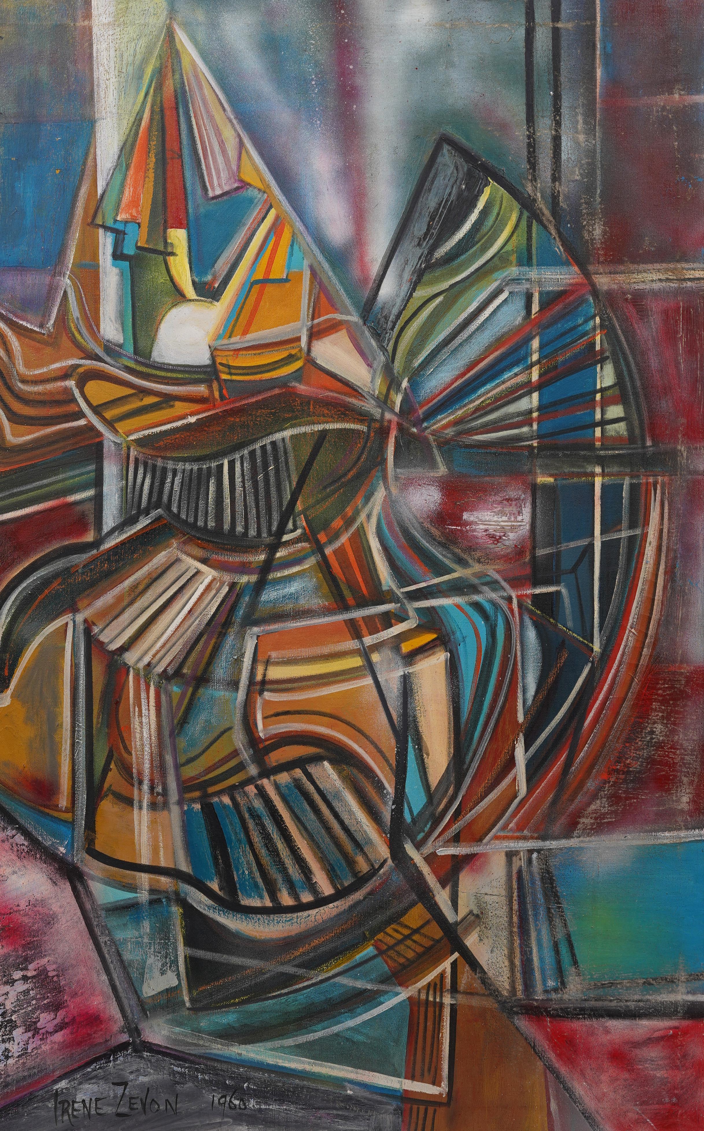 Peinture abstraite moderne de l'artiste américaine Irene Zevon, créée en 1960, intitulée 