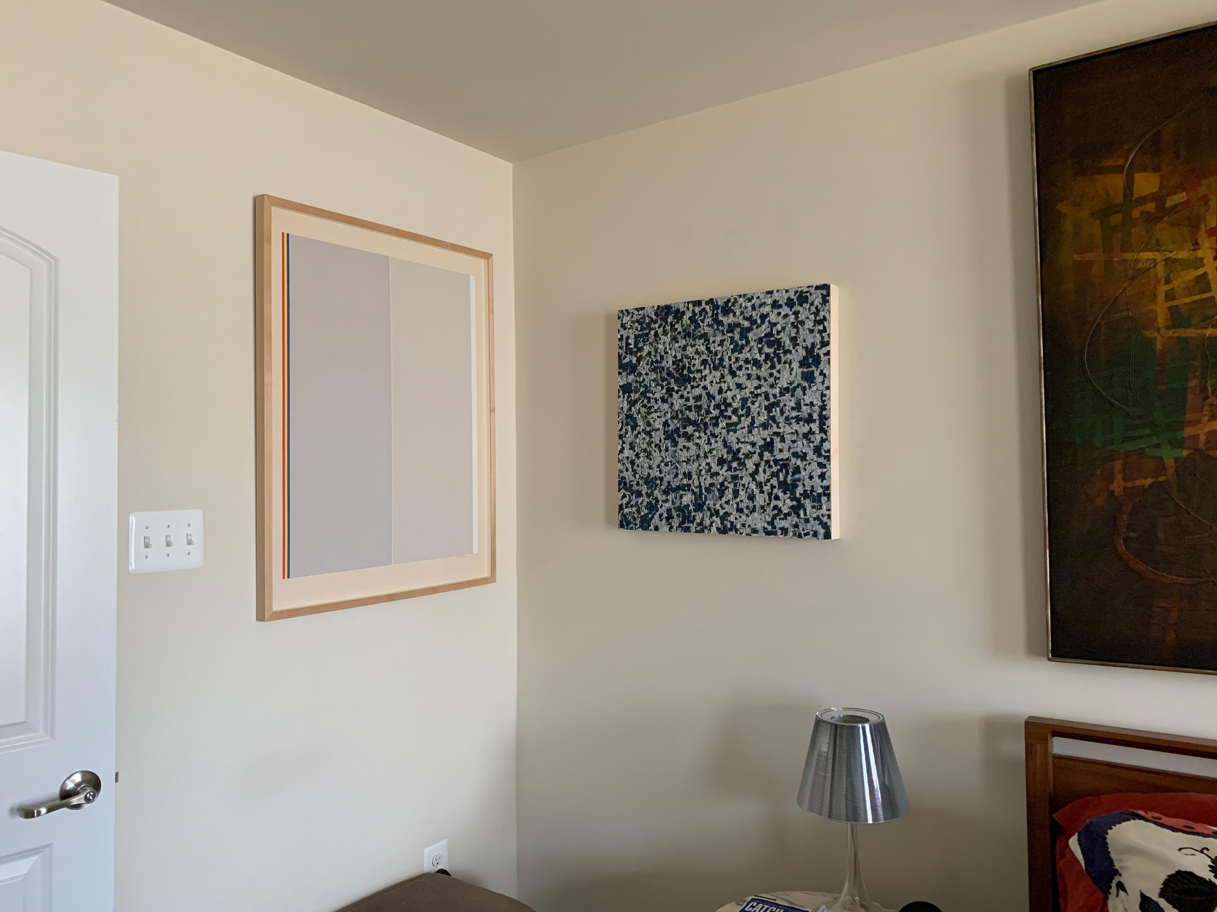 Gray with Blue Quadrants - Abstract Geometric Art by Irene Zweig