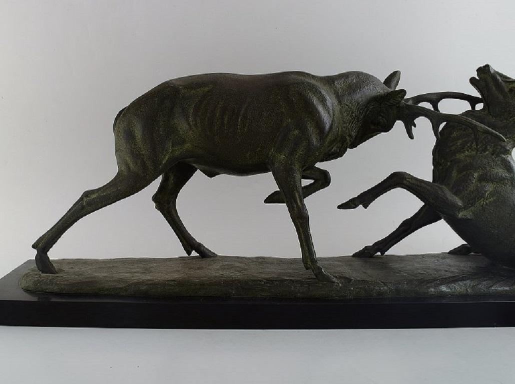 Patinated Irénée Rochard, France, Colossal Sculpture, Fighting Deer For Sale