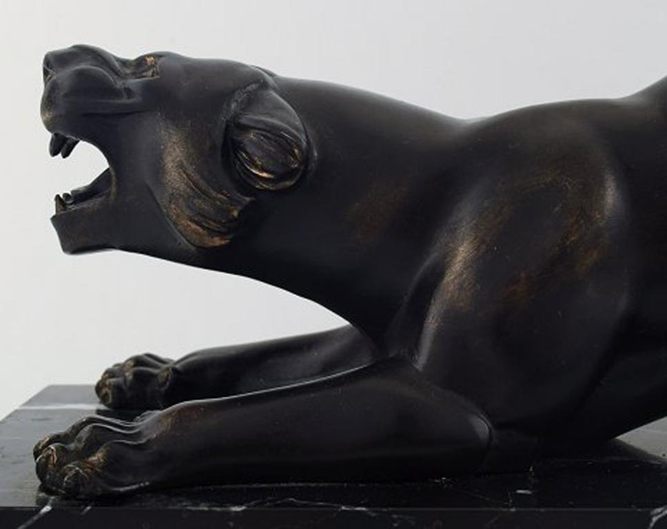 Art Nouveau Irenee Rochard, a Patinated Bronze of a Panther on Base