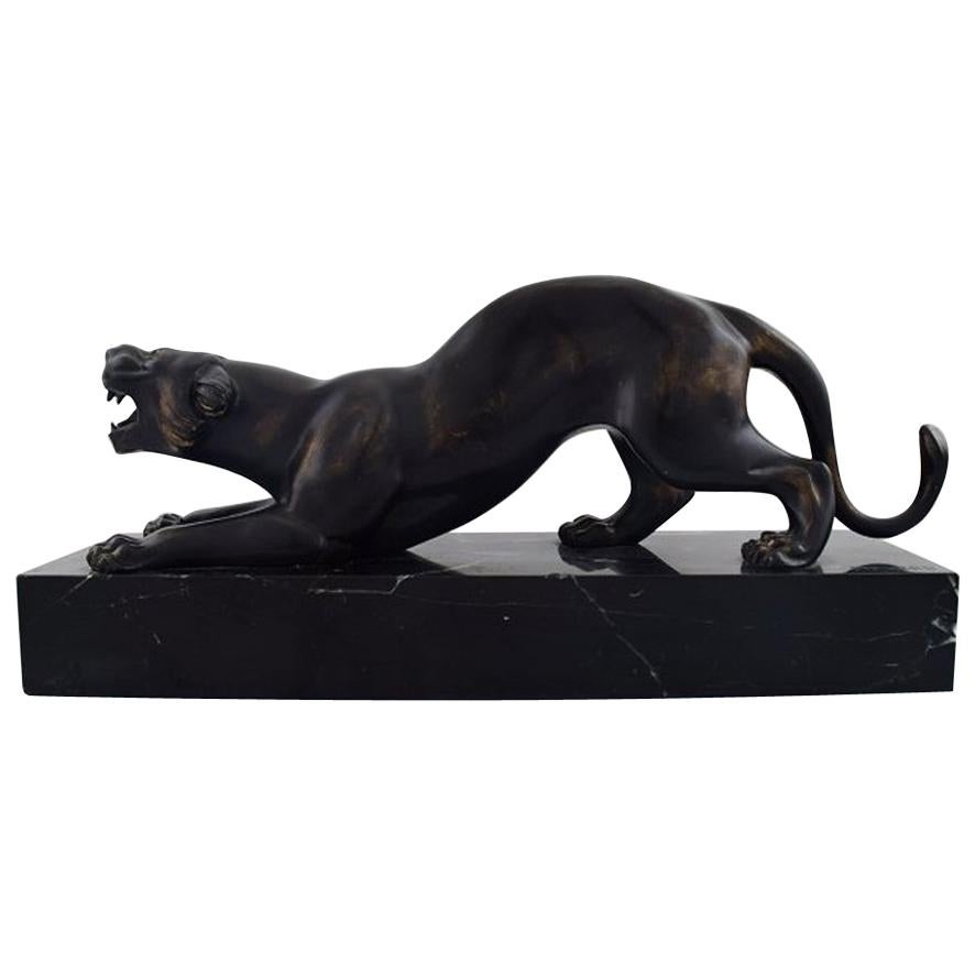 Irenee Rochard, a Patinated Bronze of a Panther on Base