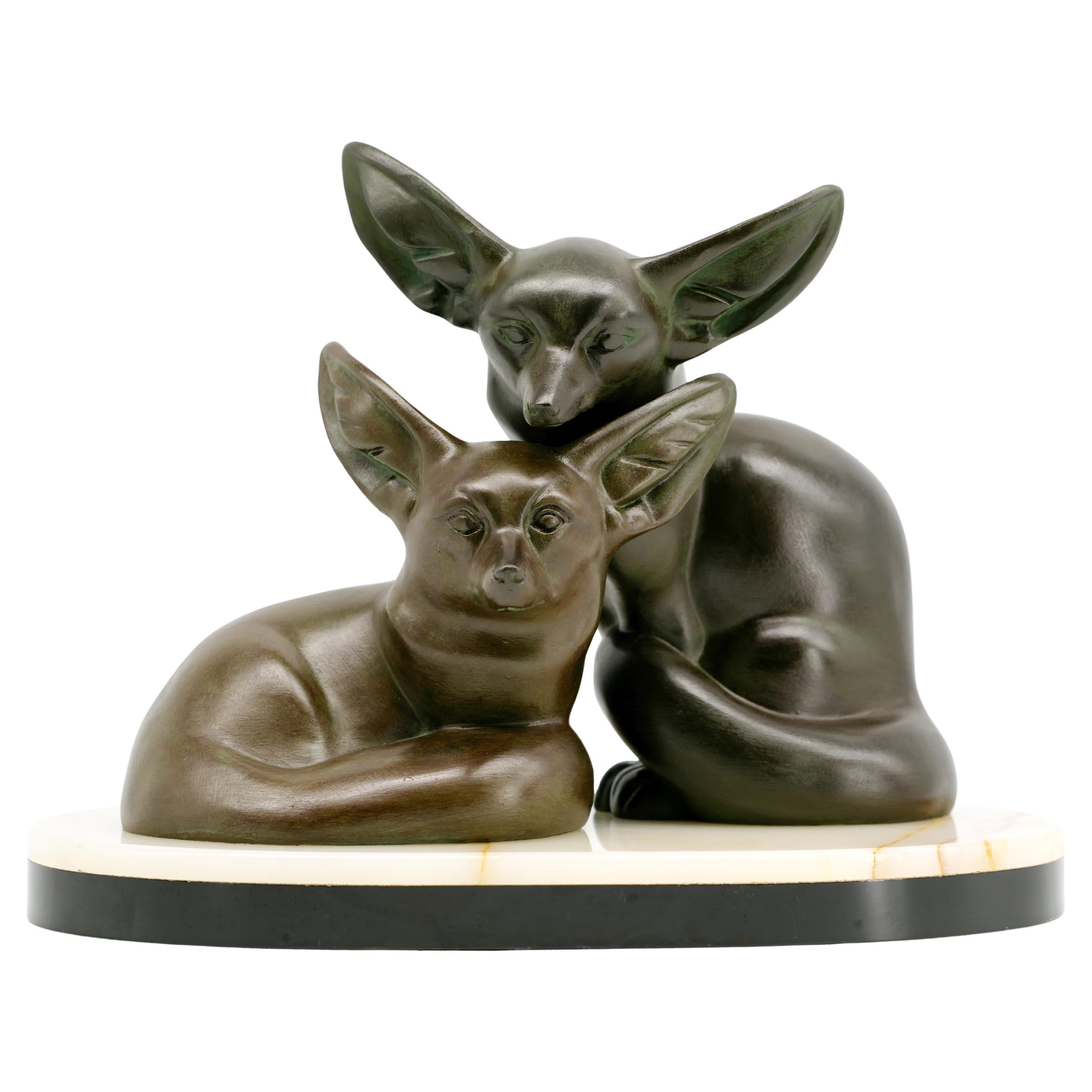 Irénée ROCHARD Art Deco Fennec Couple Sculpture, France, 1920