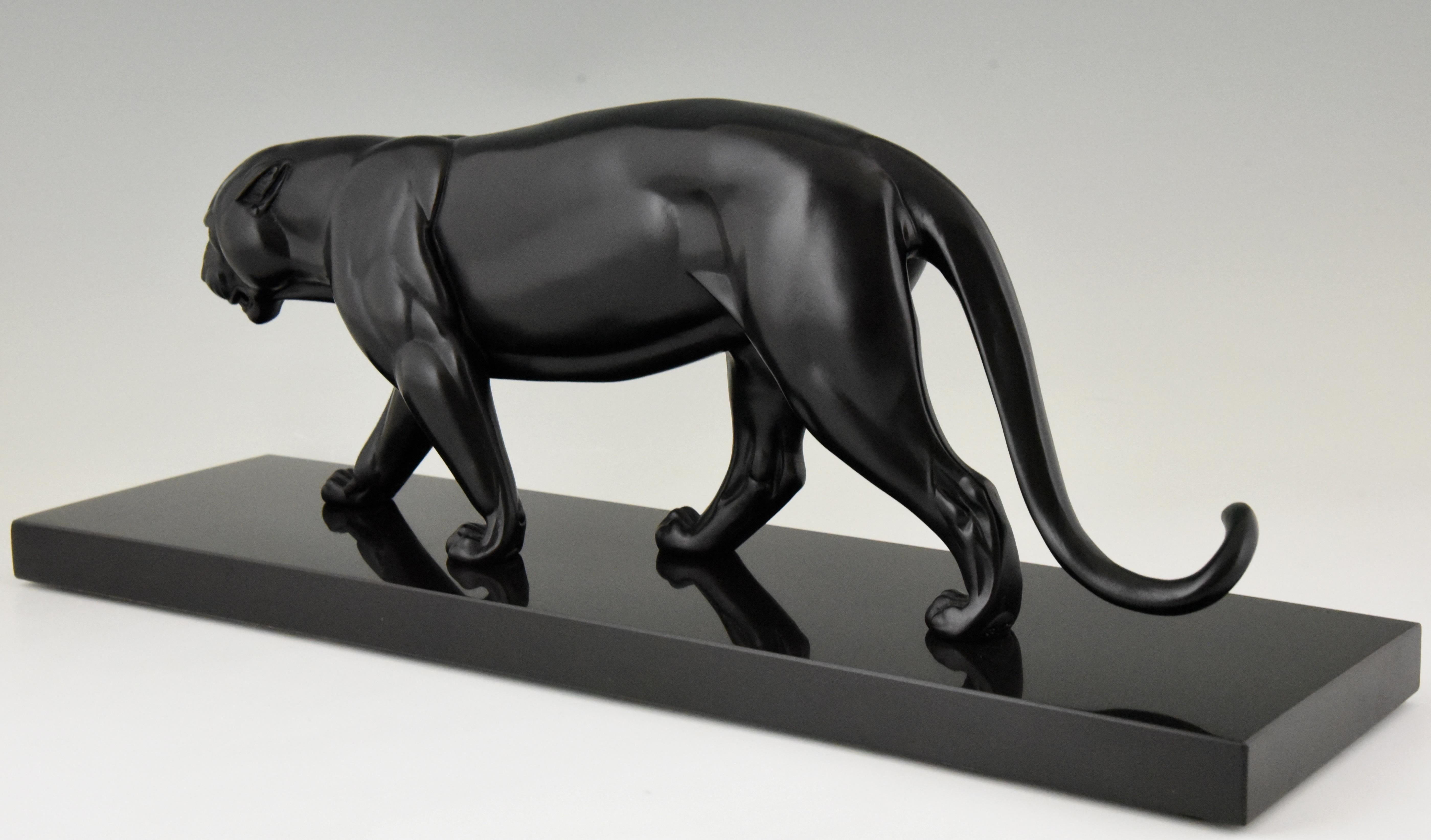 Irenée Rochard Art Deco Sculpture of a Black Panther, France, 1930 3