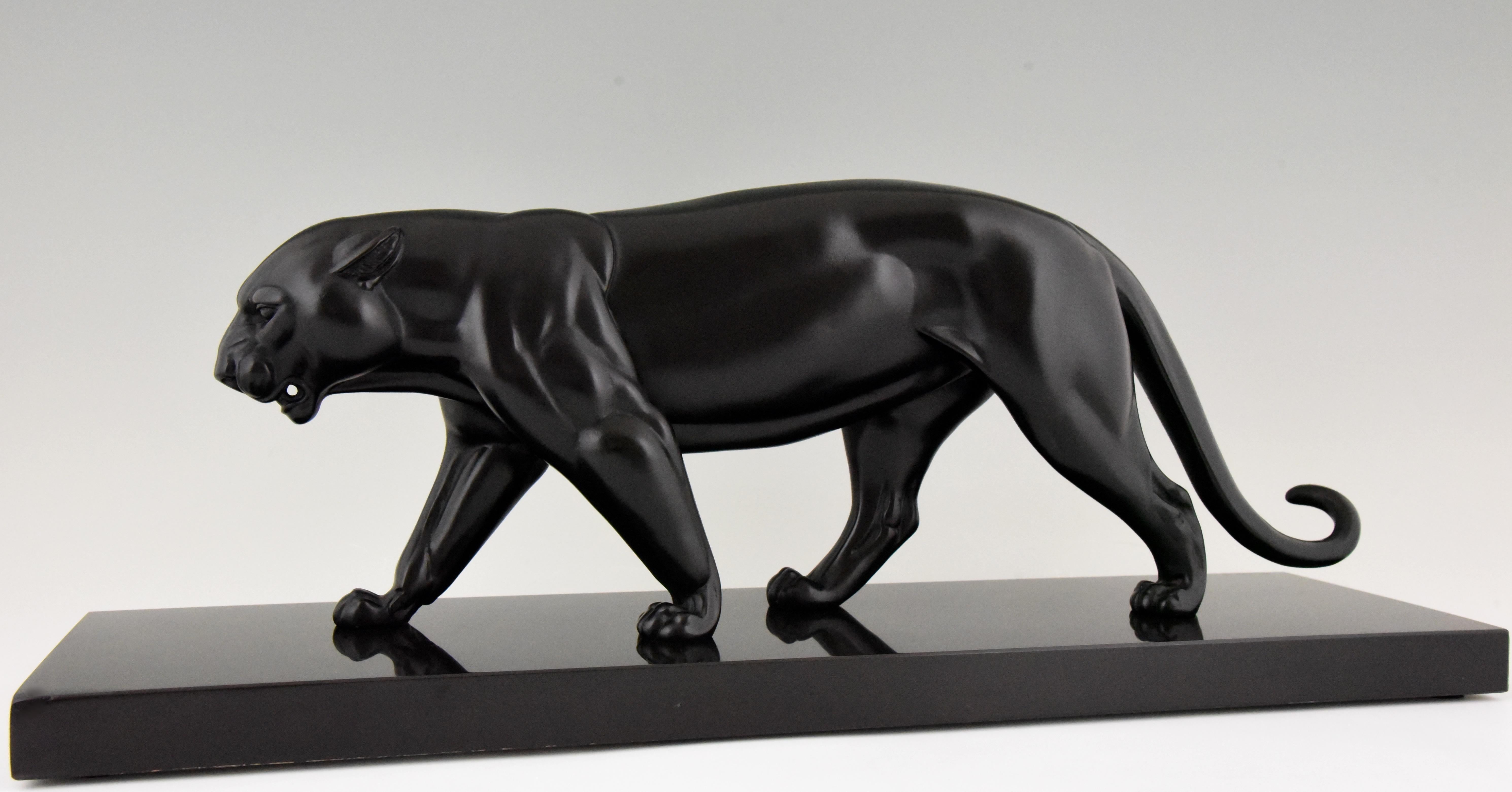 French Irenée Rochard Art Deco Sculpture of a Black Panther, France, 1930