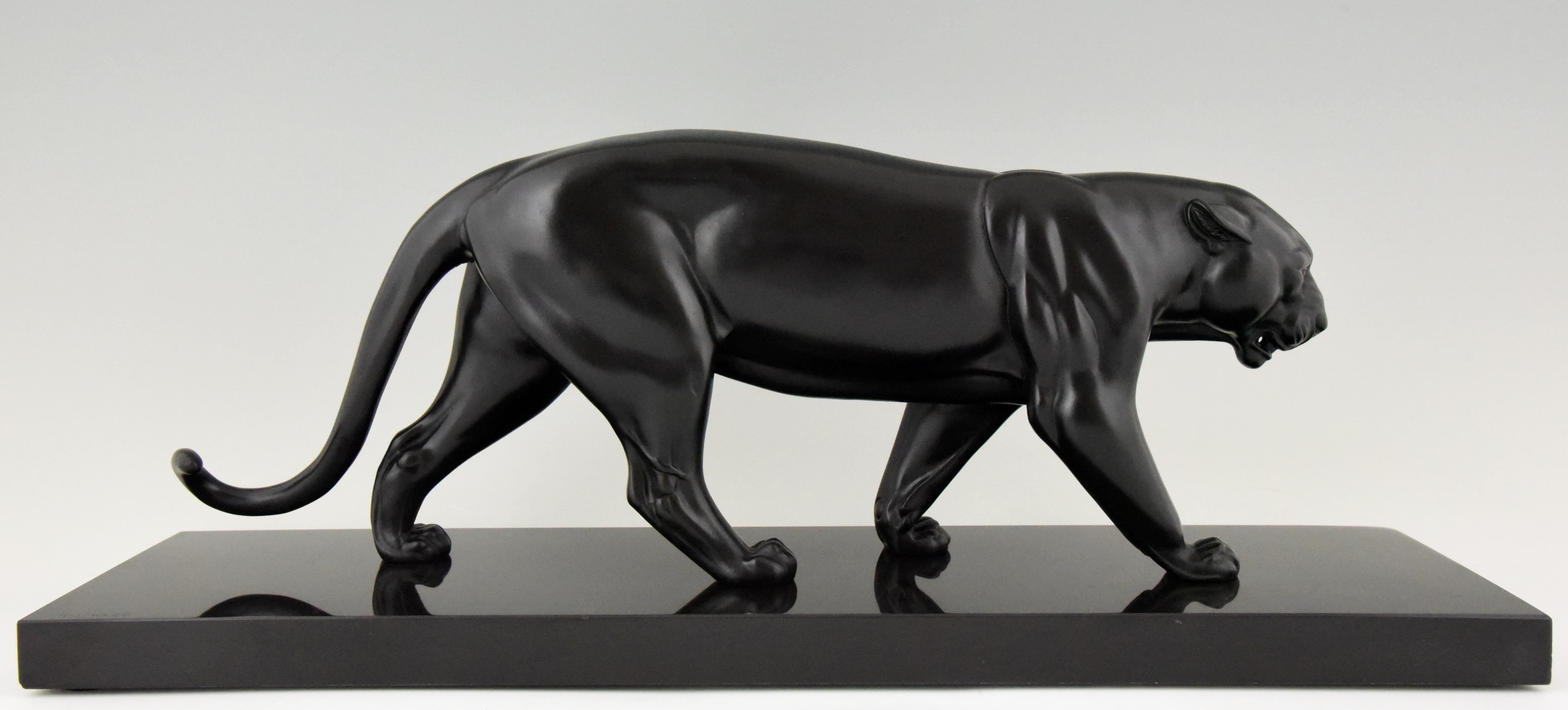 Belgian Black Marble Irenée Rochard Art Deco Sculpture of a Black Panther, France, 1930