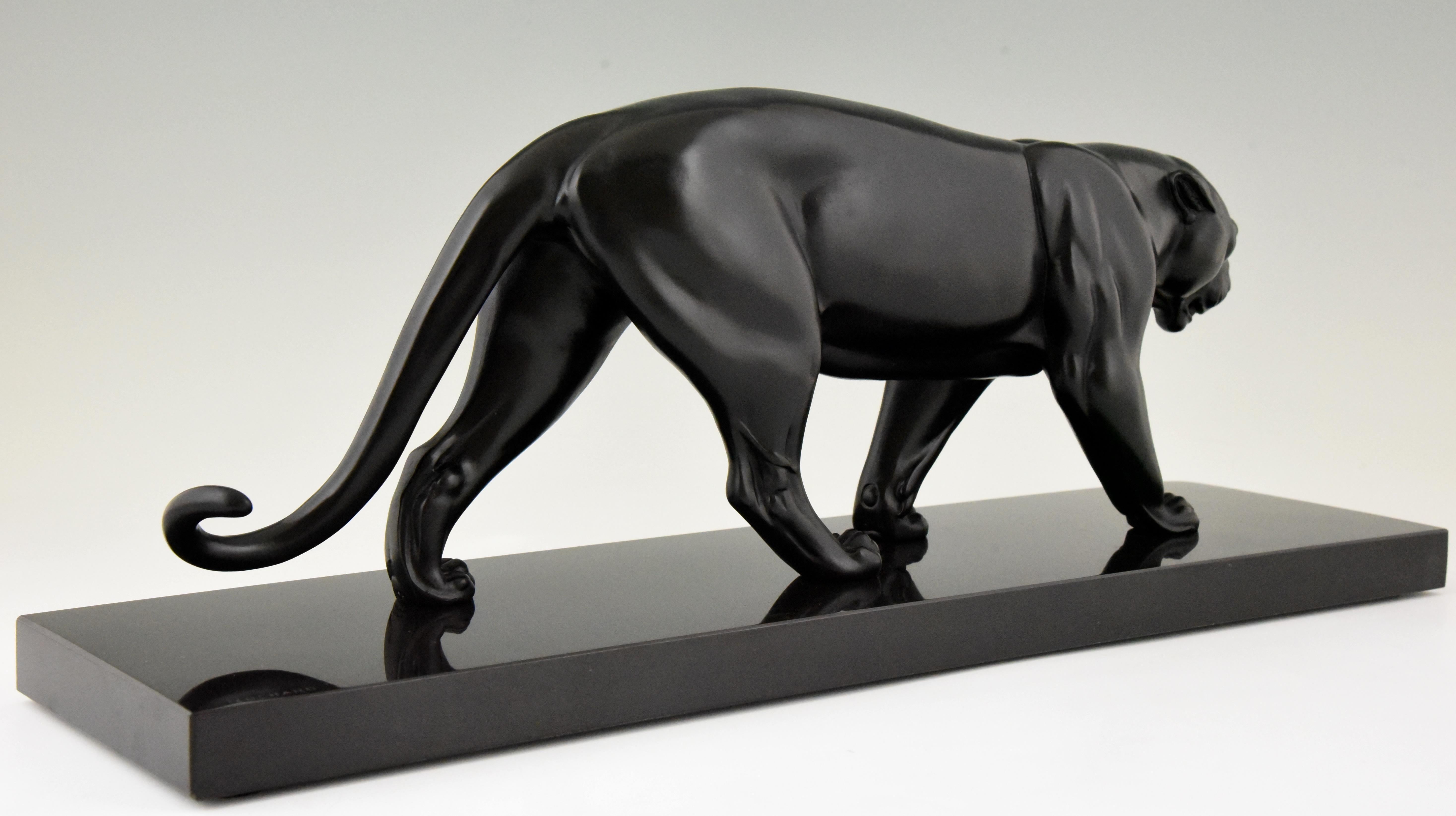 Irenée Rochard Art Deco Sculpture of a Black Panther, France, 1930 1