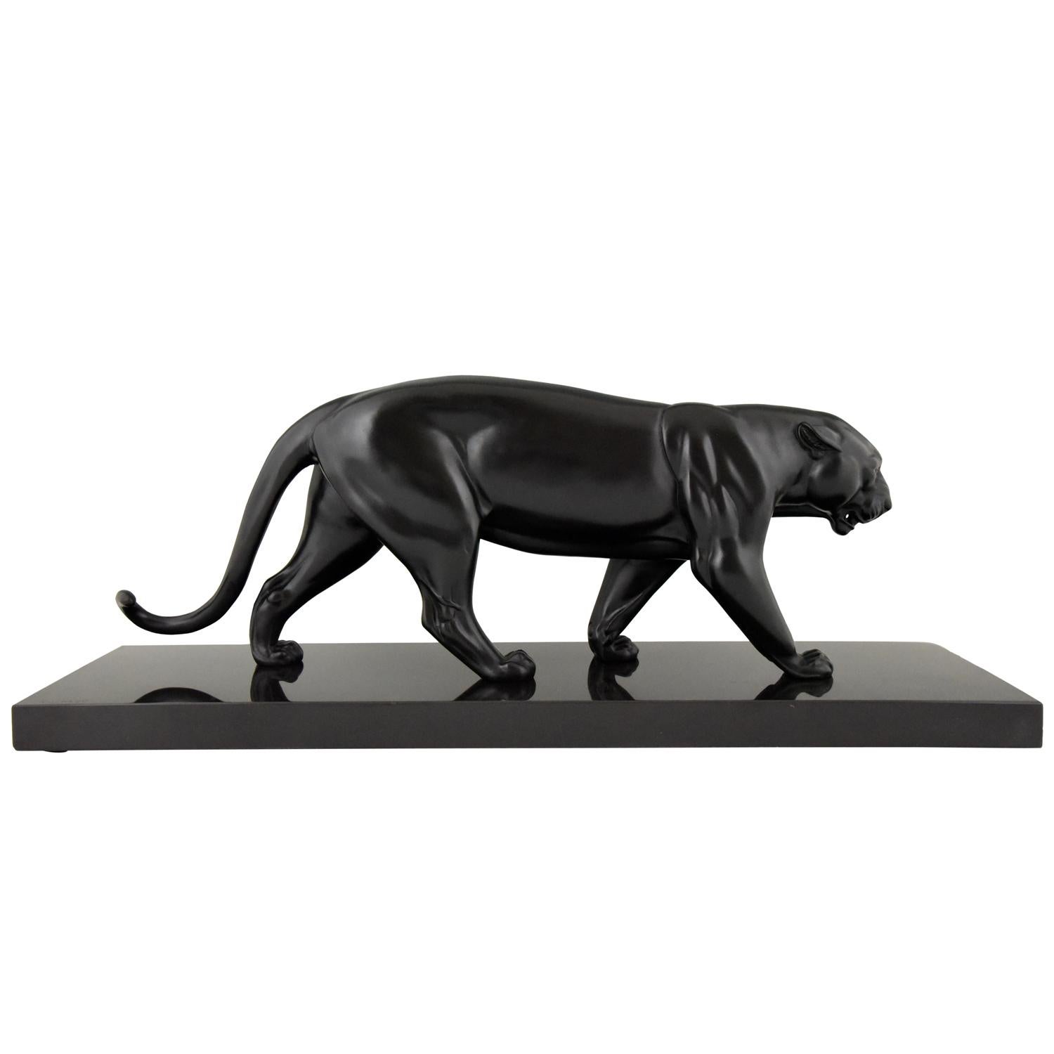 Irenée Rochard Art Deco Sculpture of a Black Panther, France, 1930