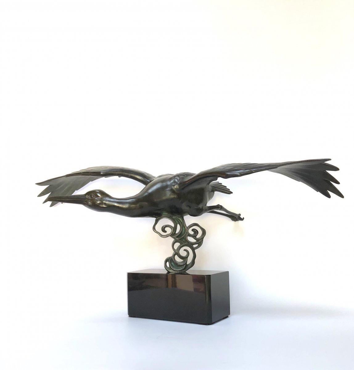 Irénée Rochard Bronze Art Deco Stork For Sale 7