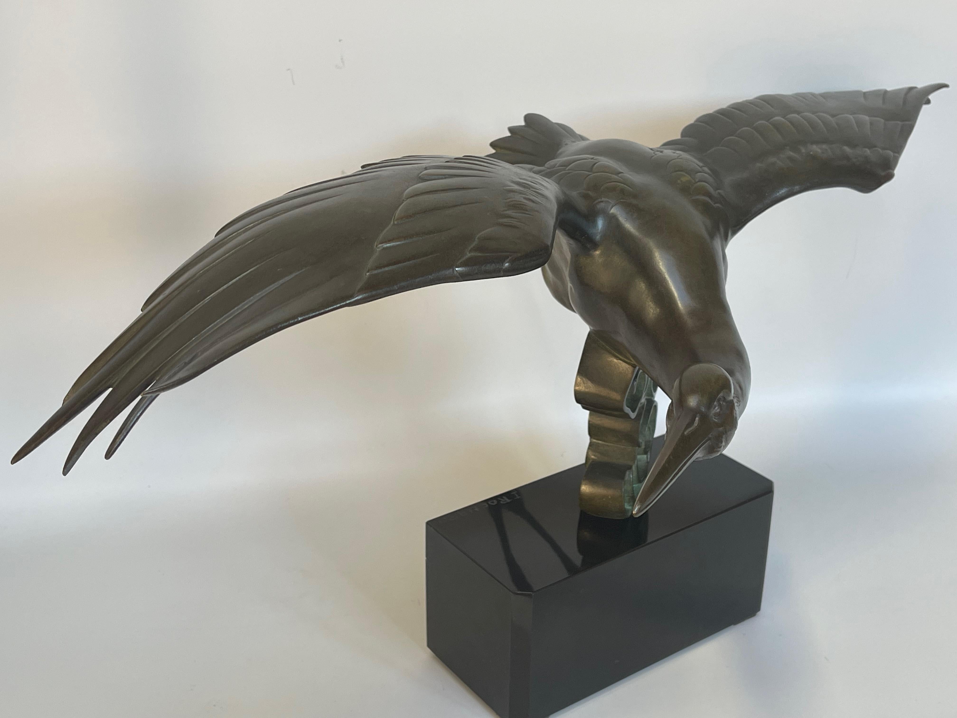 Irénée Rochard Bronze Art Deco Stork In Excellent Condition For Sale In NANTES, FR