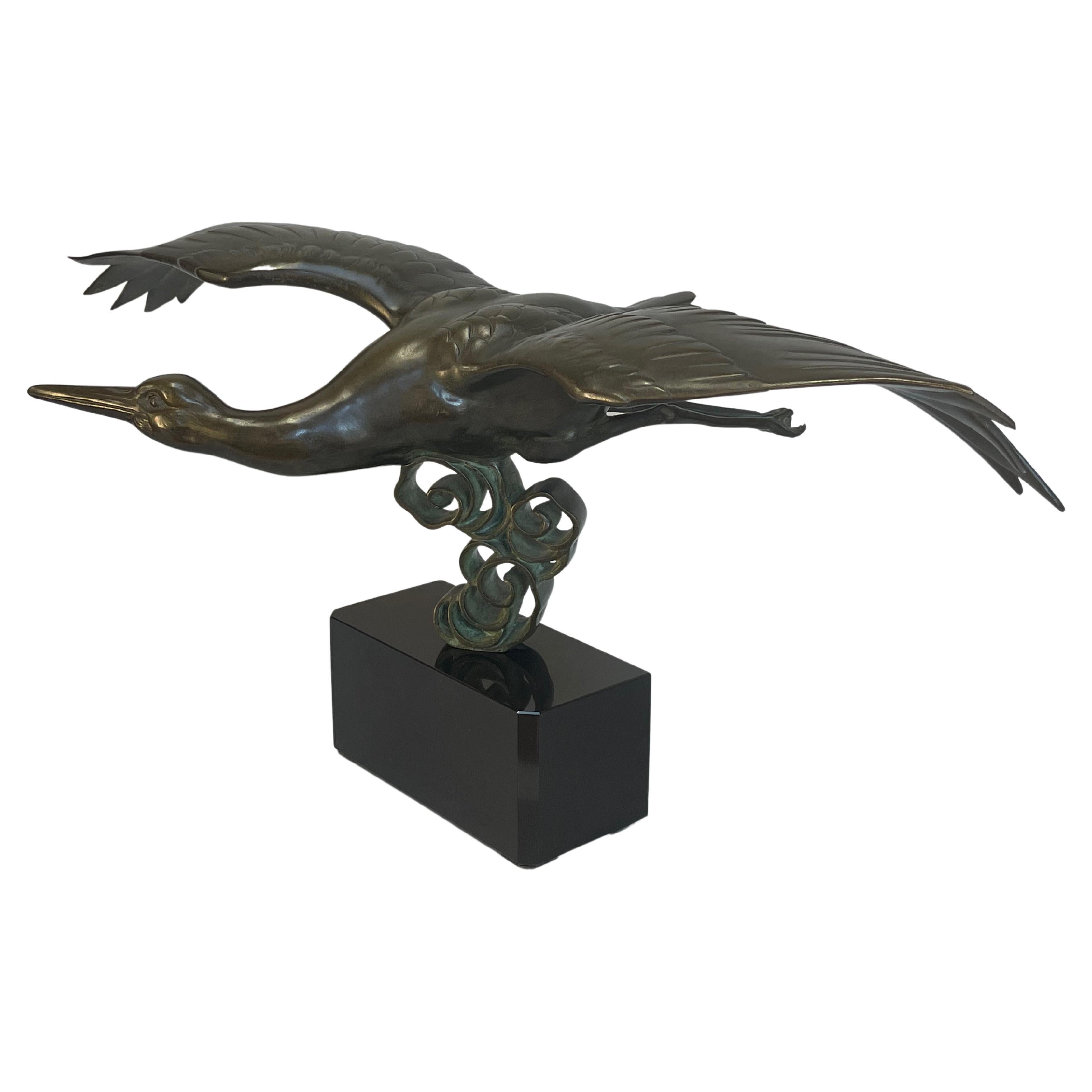 Irénée Rochard Bronze Art Deco Stork For Sale