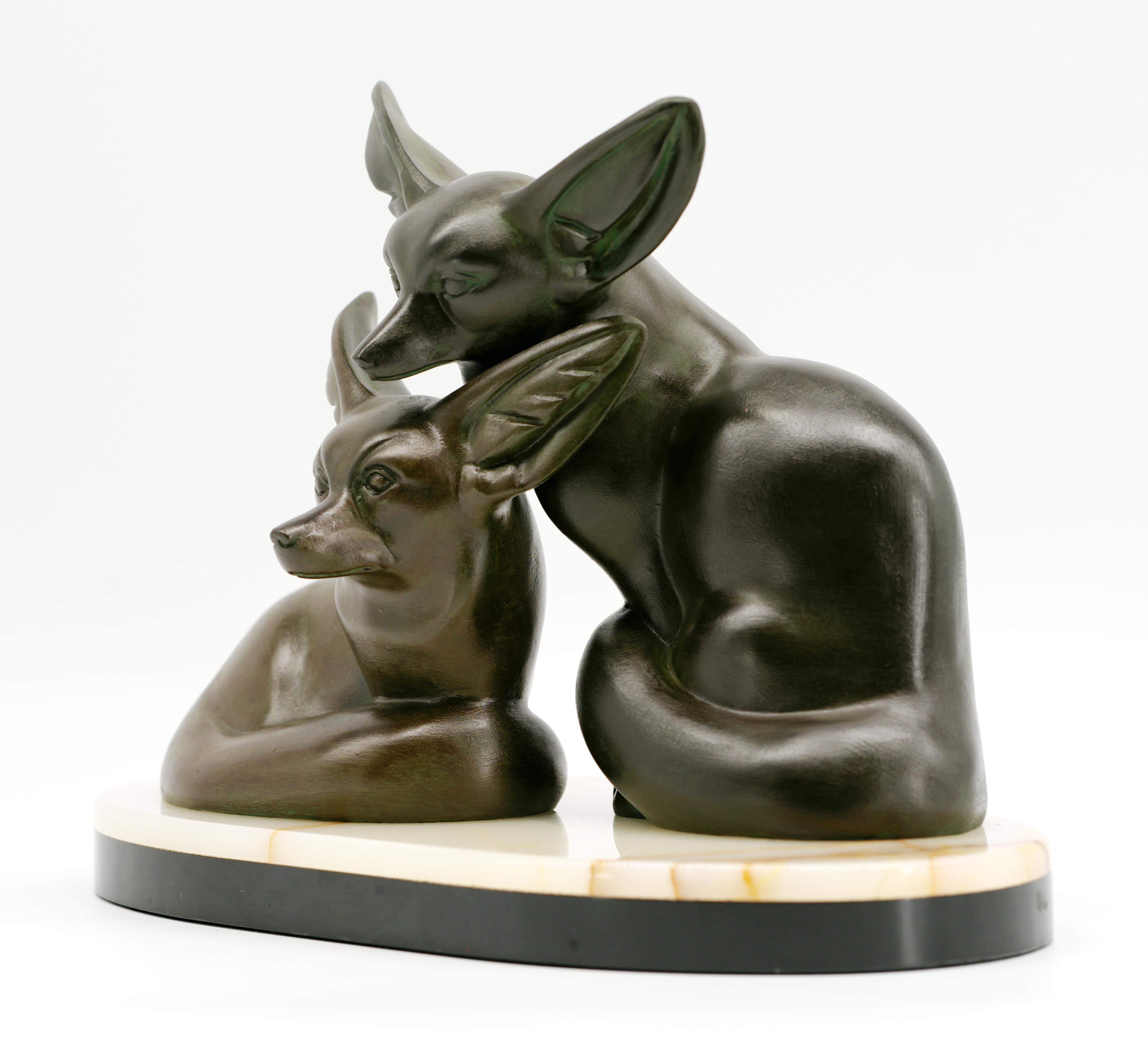 Art Deco Irenee ROCHARD Couple of Fennecs Sculpture, 1920 For Sale