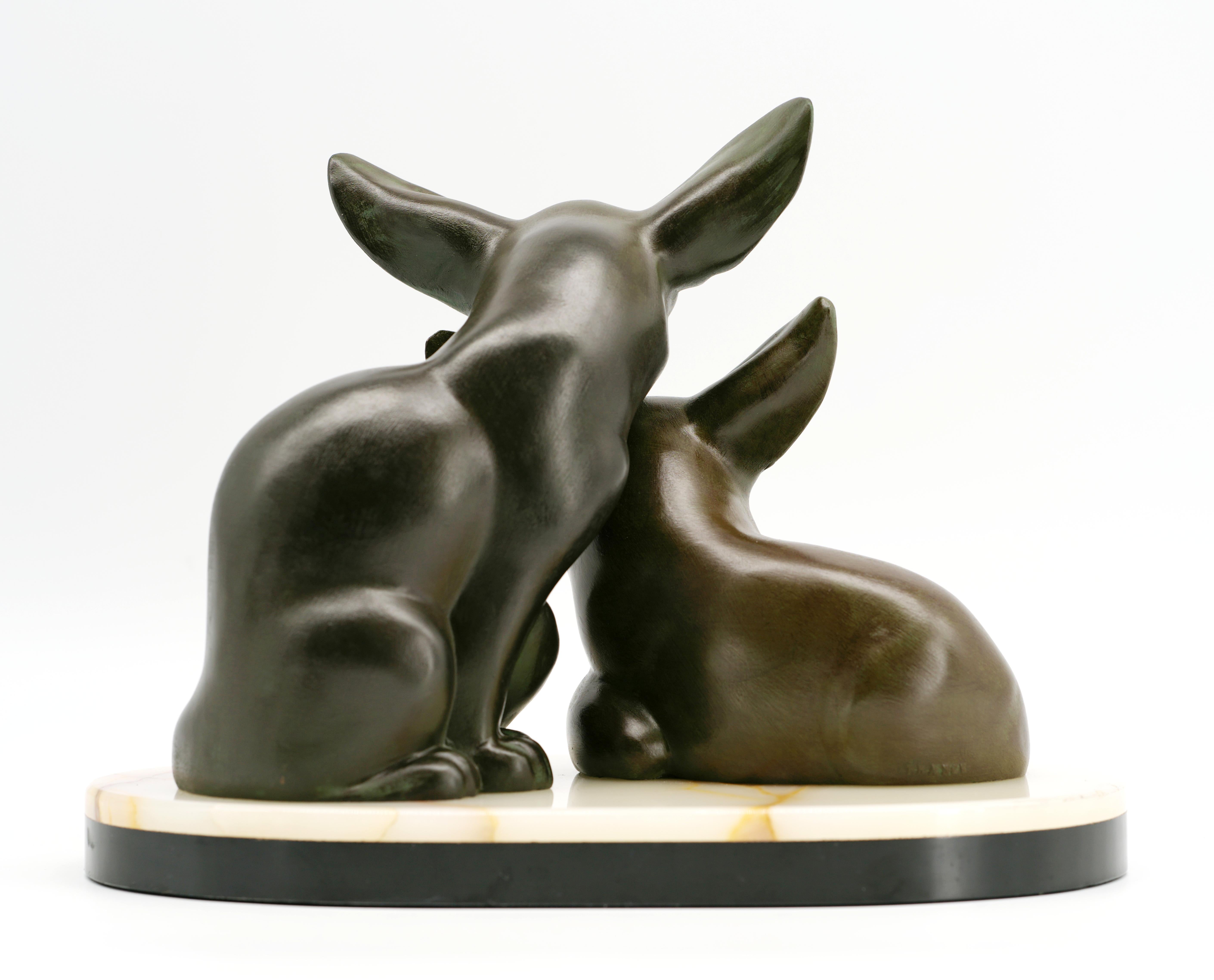 French Irenee ROCHARD Couple of Fennecs Sculpture, 1930s For Sale